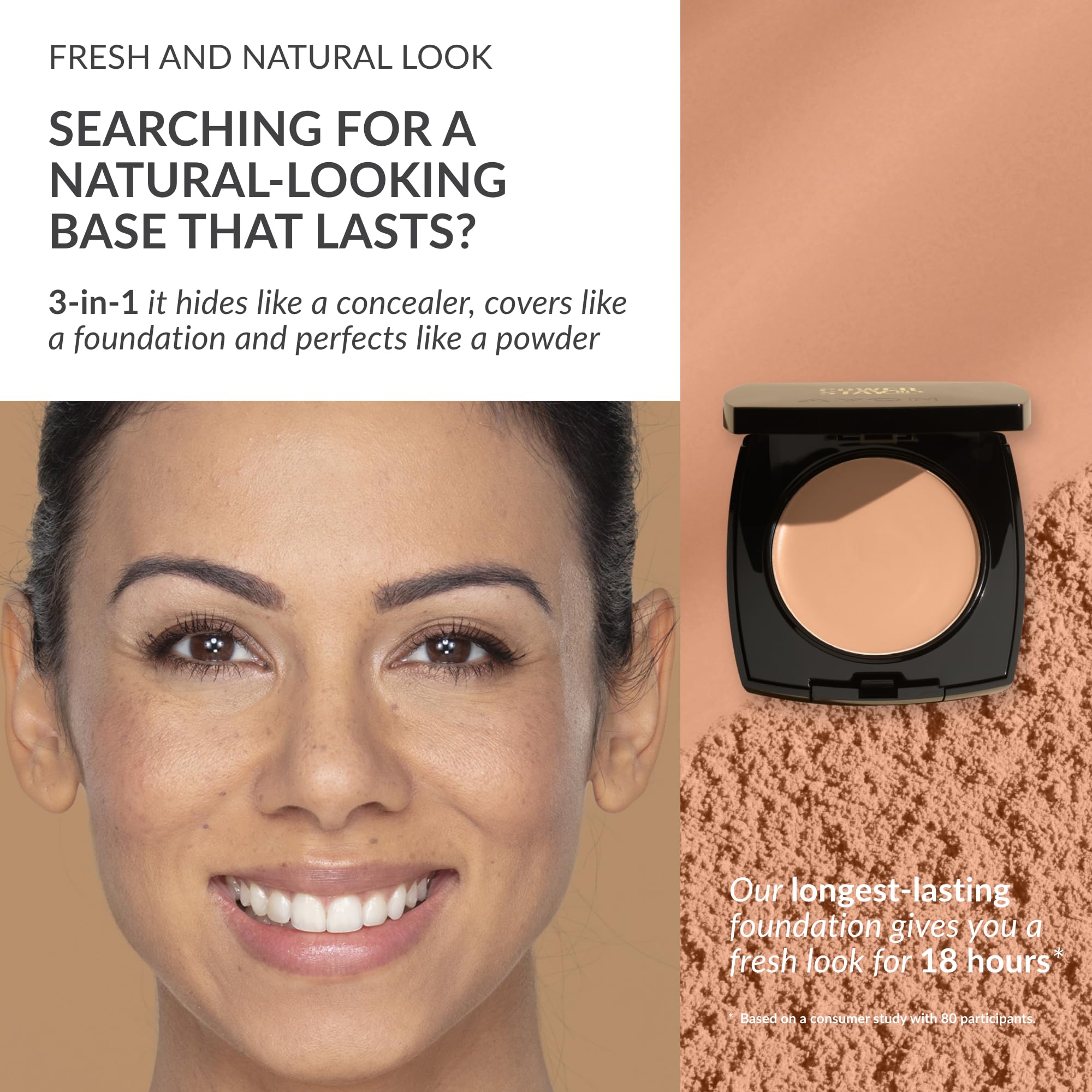 Avon Power Stay Cream-To-Powder 3-in-1 Foundation, Concealer & Powder SPF 15 - Medium Beige 310N