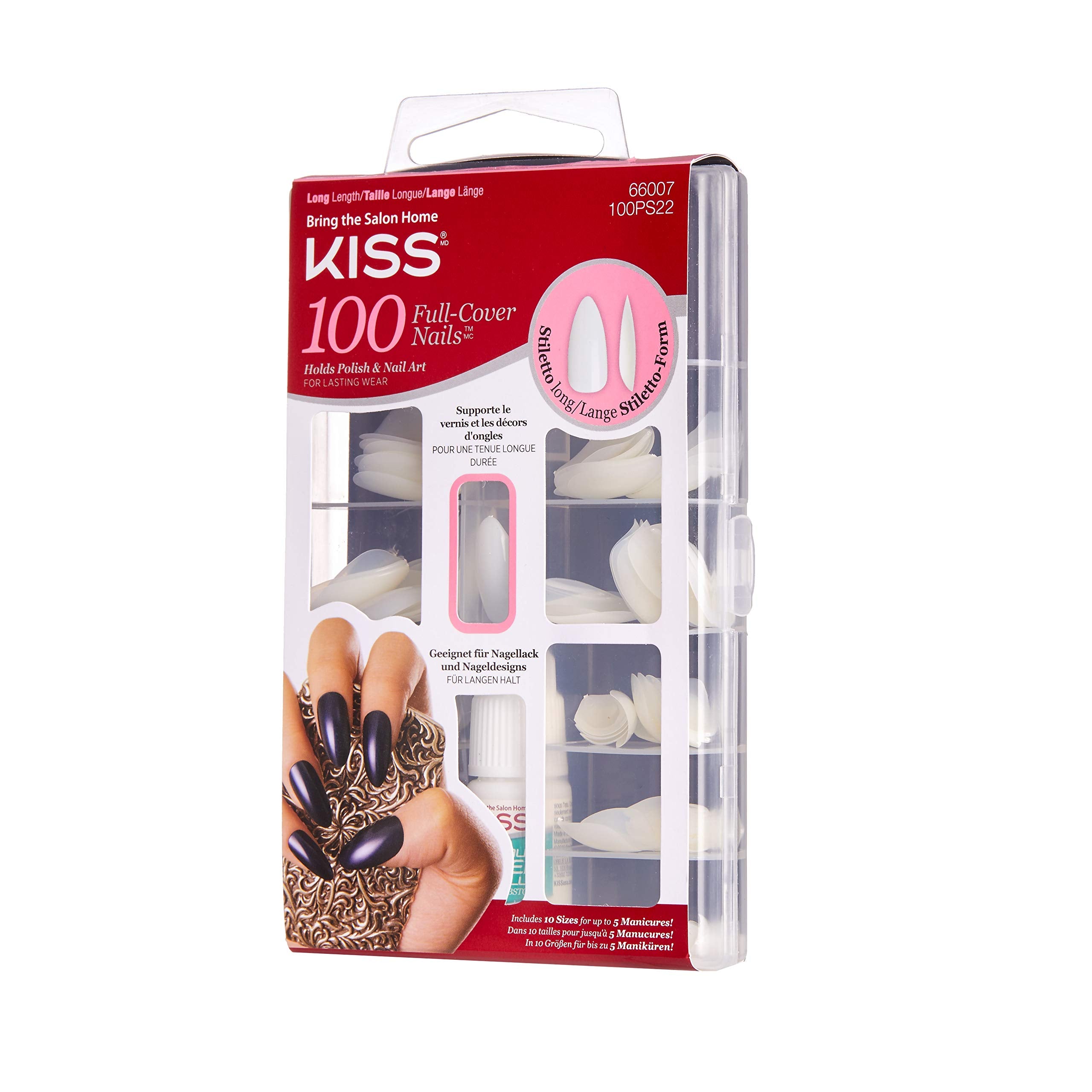 KISS 100 Full-Cover Manicure Kit - Long Stiletto Fake Nails for DIY Style 3