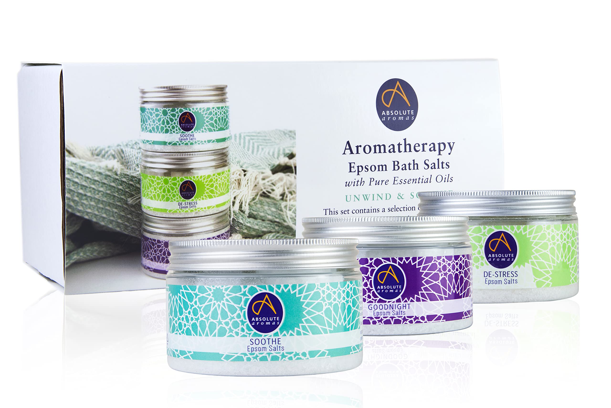 Absolute Aromas Epsom Salt Gift Set: Unwind, Soothe & De-Stress with Pure Essential Oils (3 x 300g)