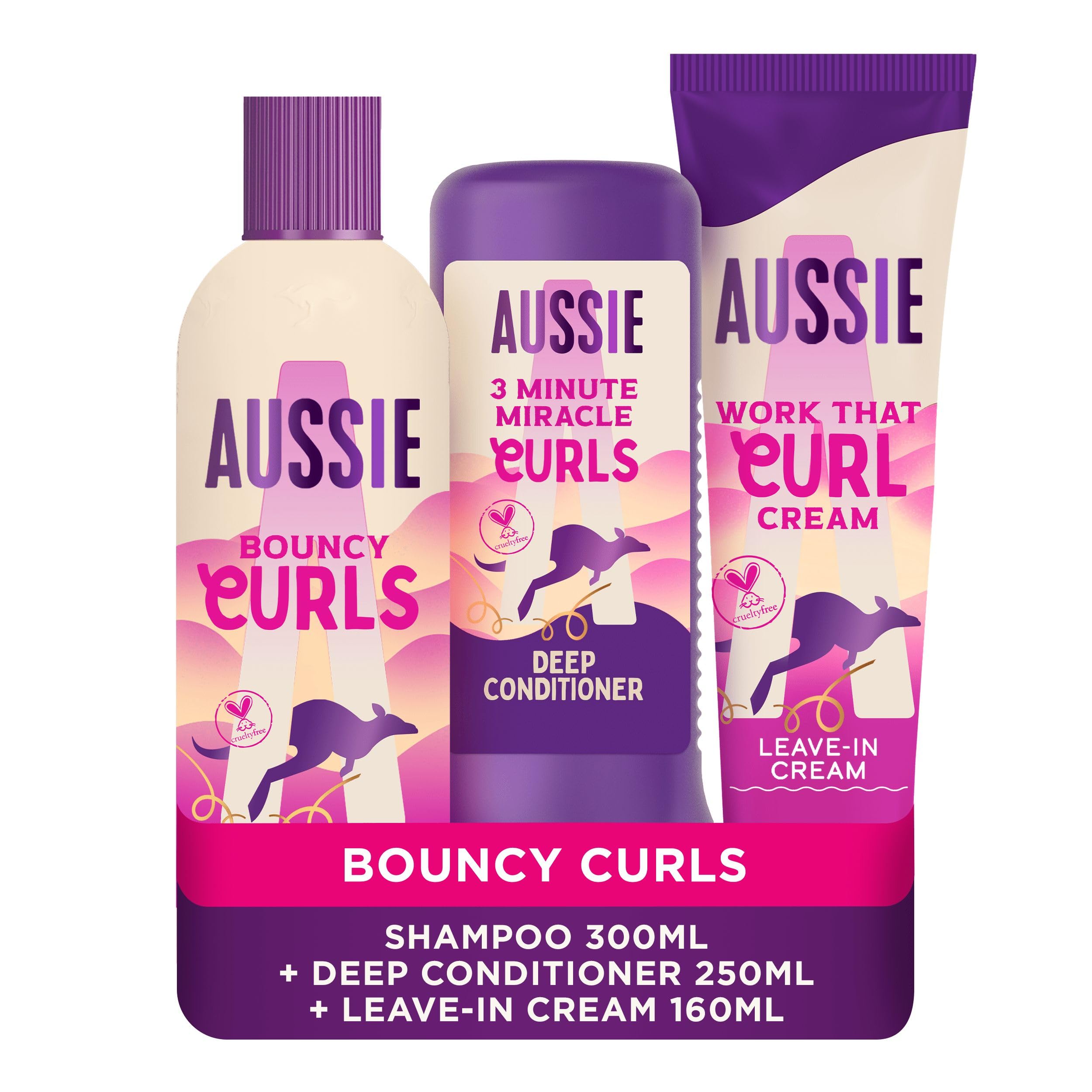 Aussie Curls Set: Aussie Bouncy Curls Shampoo 300ml, 3 Minute Miracle De