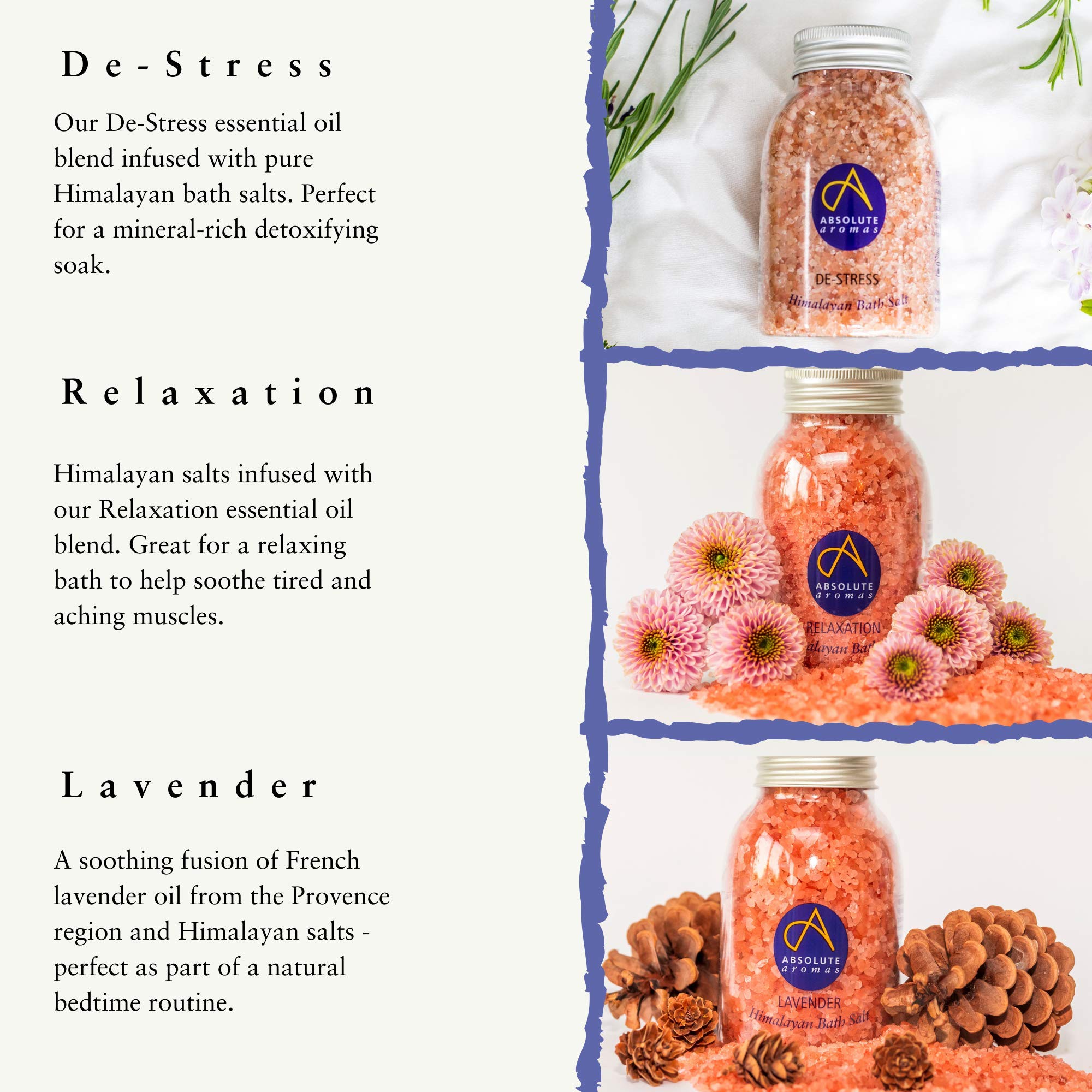 Absolute Aromas Pink Himalayan Bath Salts Set - Relaxation, Lavender & De-Stress