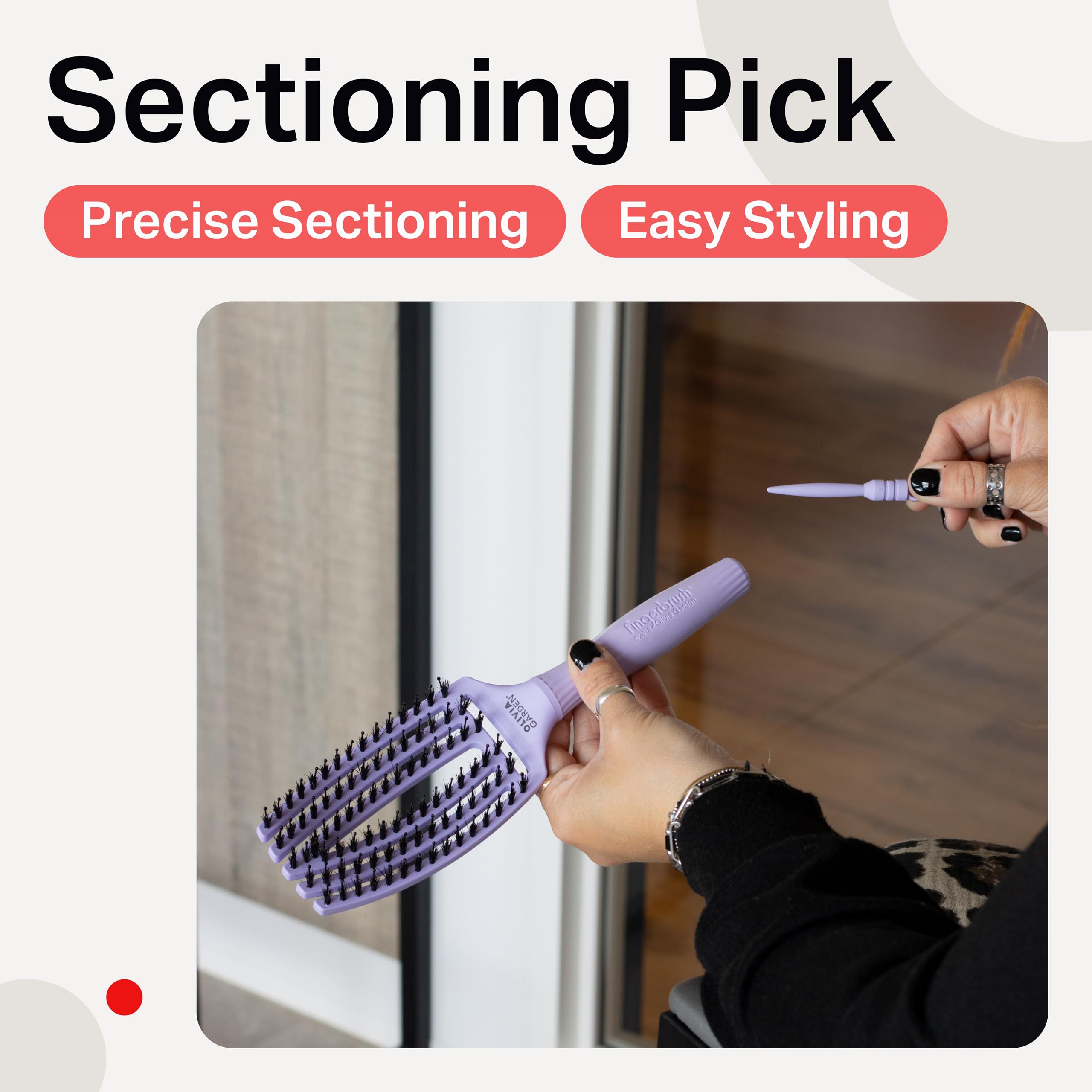 Olivia Garden Fingerbrush Care Iconic Medium Hairbrush - Lavender with Boar & Nylon Bristles for Shine 7