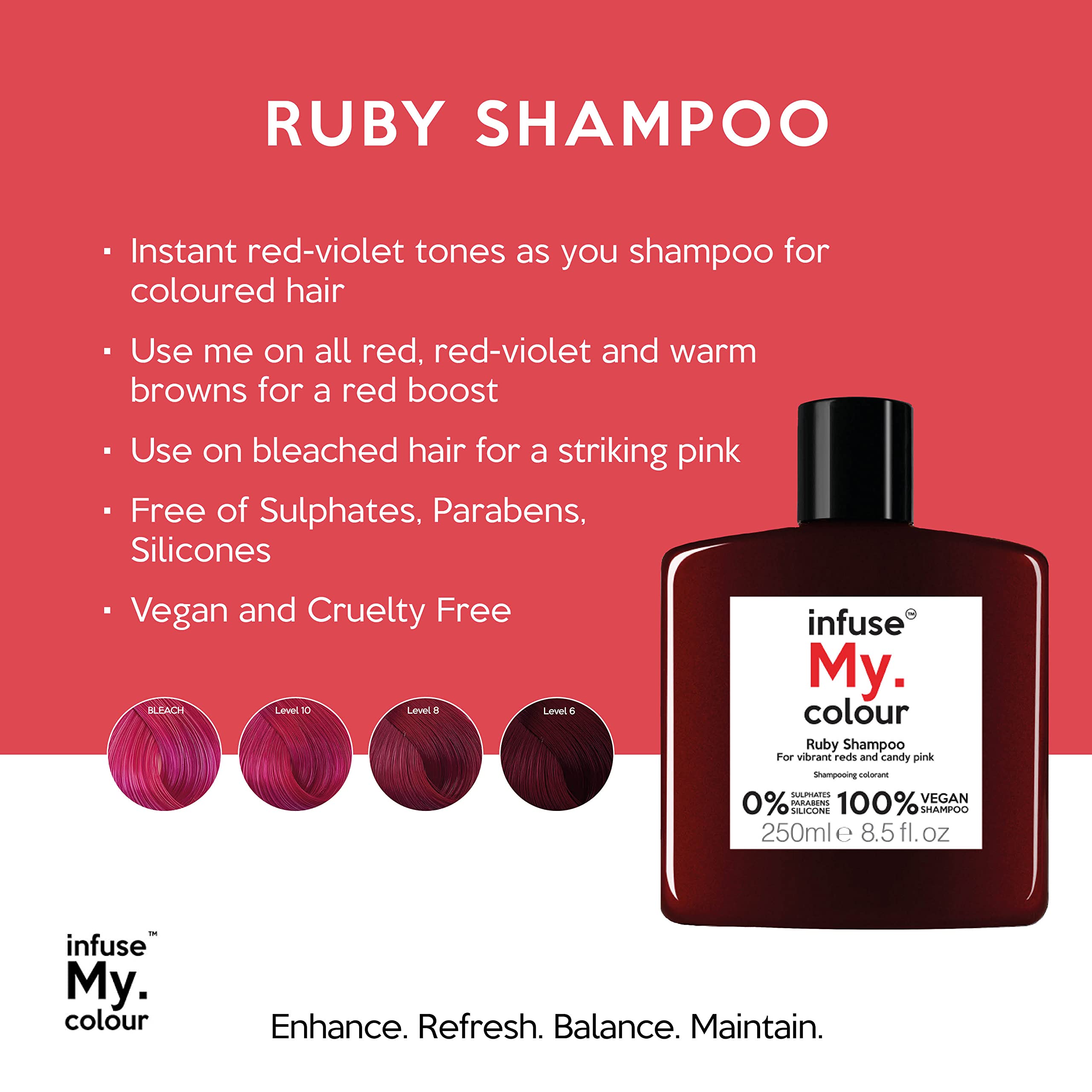 infuse My. colour Ruby Shampoo 250ml for Red, Pink & Brown Toned Hair 3
