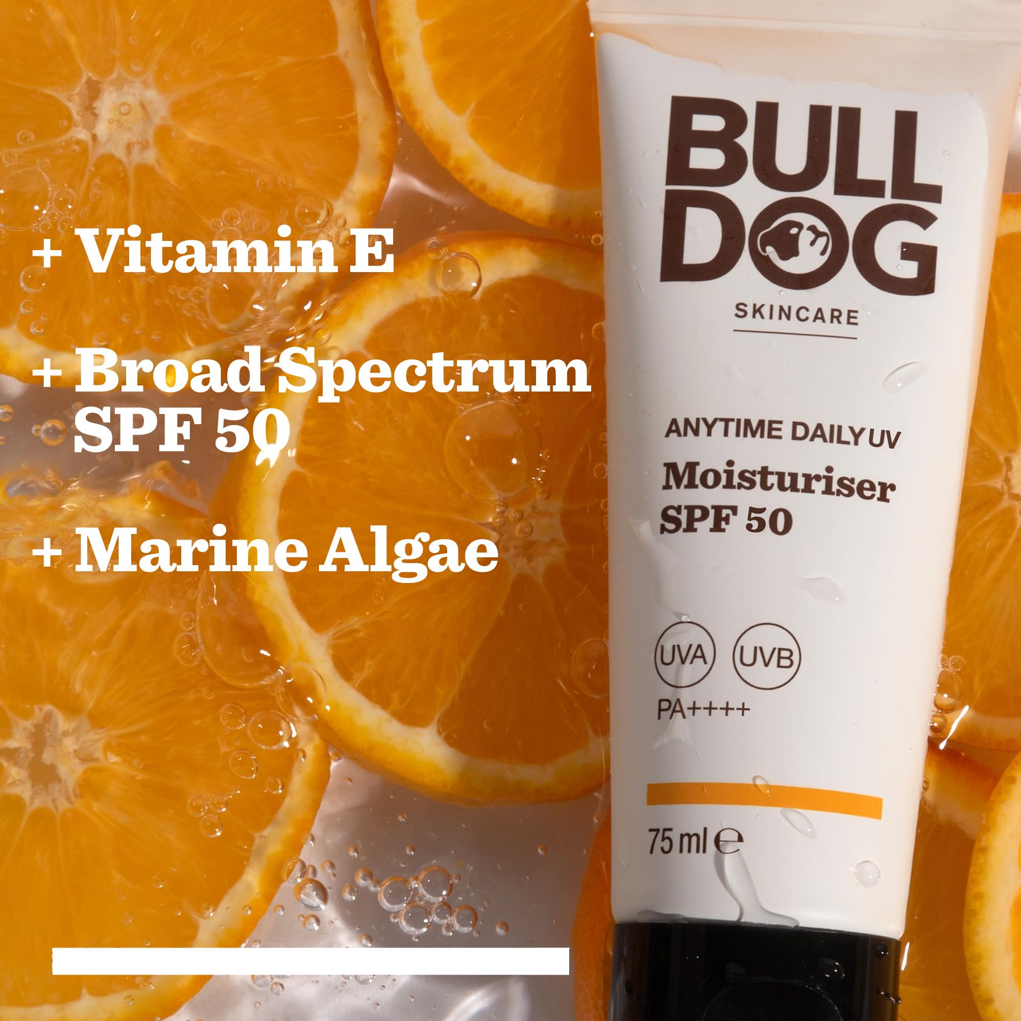 BULLDOG SKINCARE Anytime Tages-UV-Feuchtigkeitscreme LSF 50 für Männer 75 ml, Safrangelb 5