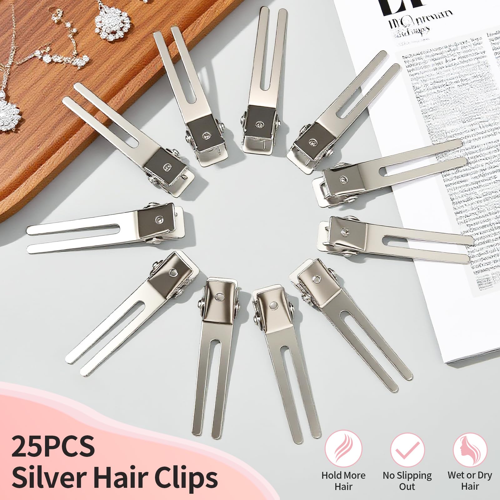 MOXYOY 25 PCS Silver Alligator Hair Clips for Styling - Rustproof Metal Duck Bill Clips