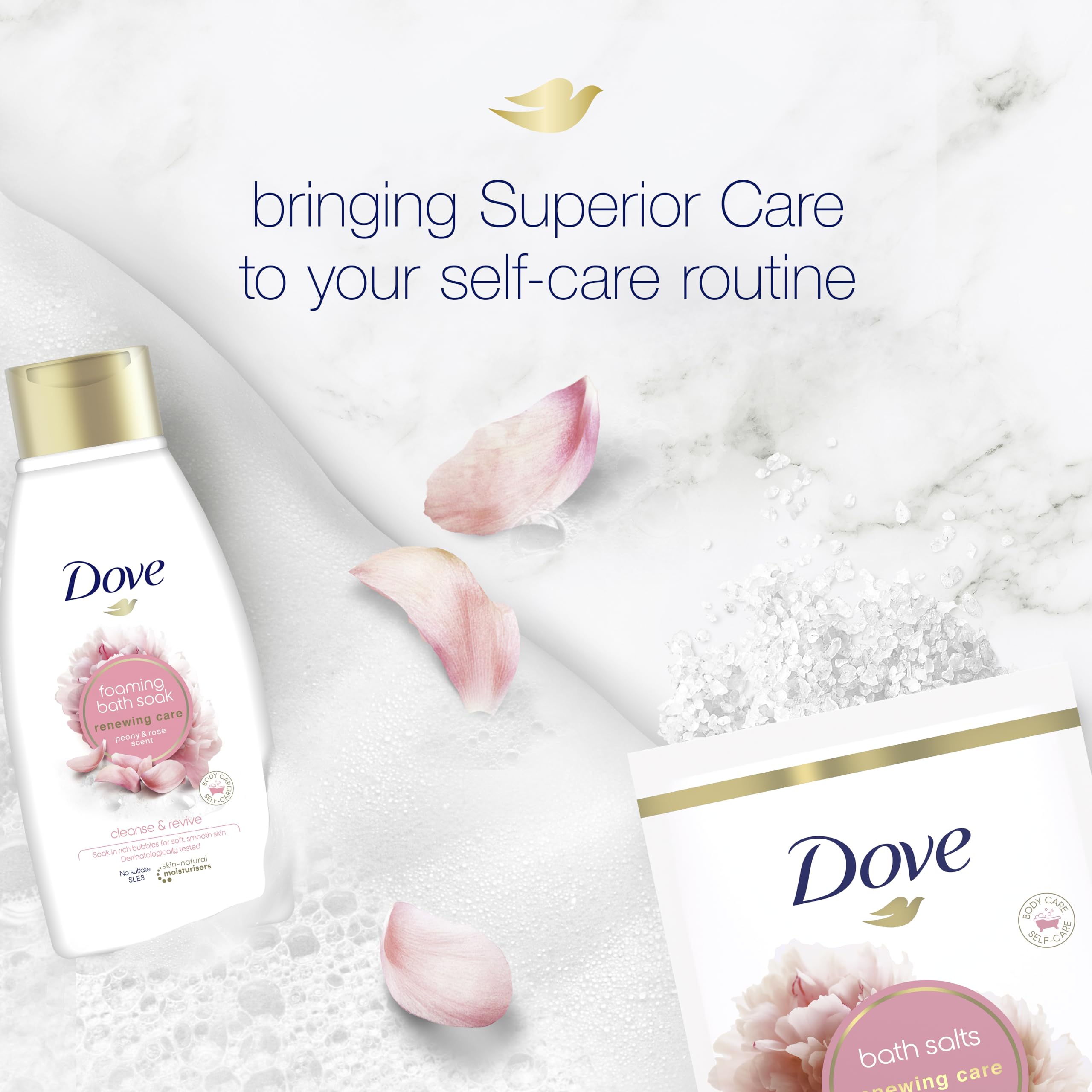 Dove Renewing Care Peony & Rose Bath Salts with Skin-Natural Moisturisers 6