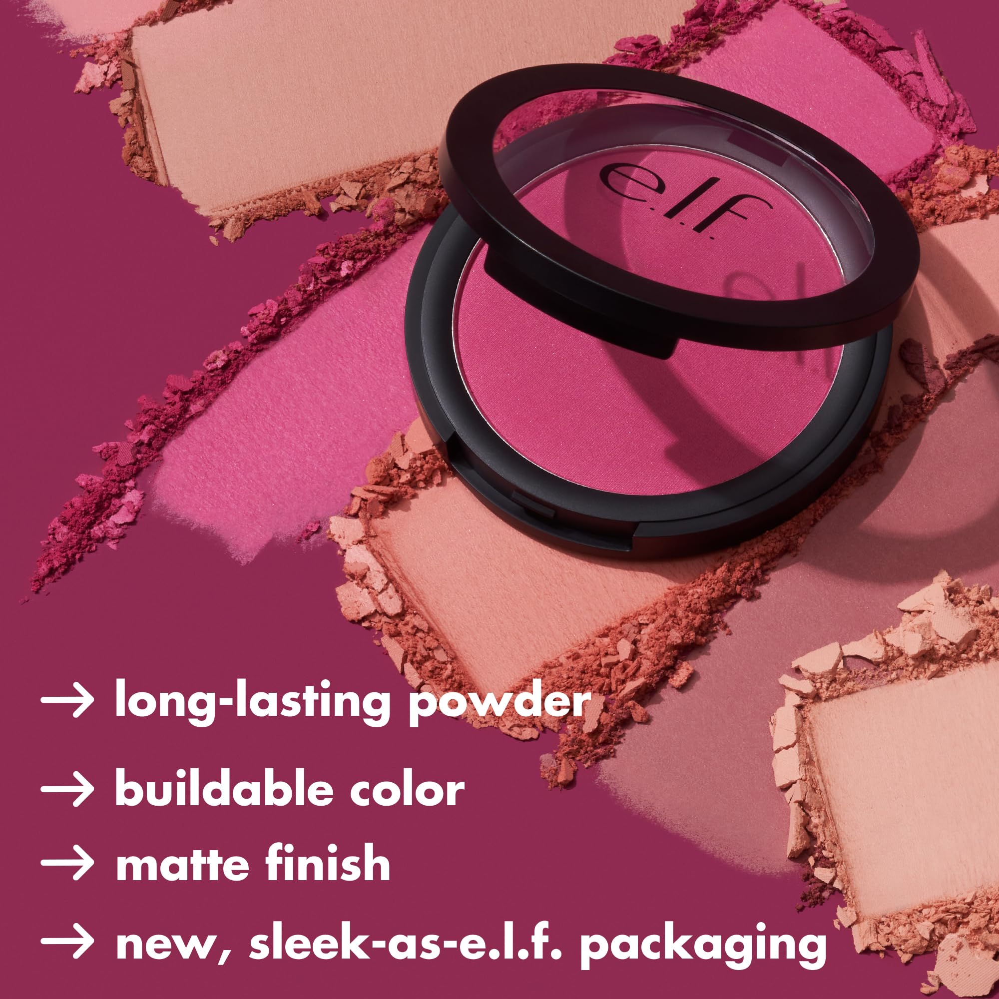 e.l.f. Primer-Infused Blush in Always Rosy - Long Lasting, Buildable Matte Finish 4