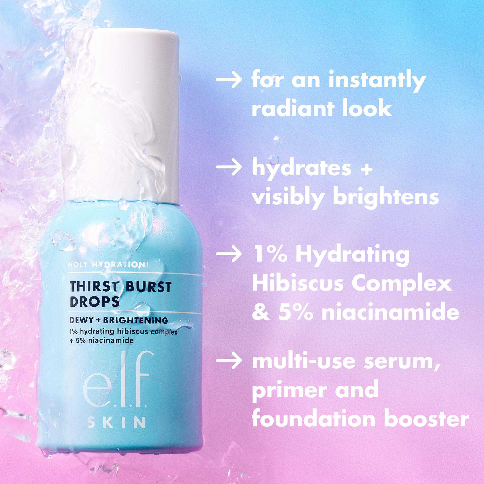 elf Holy Hydration! Durstlöschende Tropfen, Gel-Serum-Tropfen, für einen taufrischen Teint, Plus 4