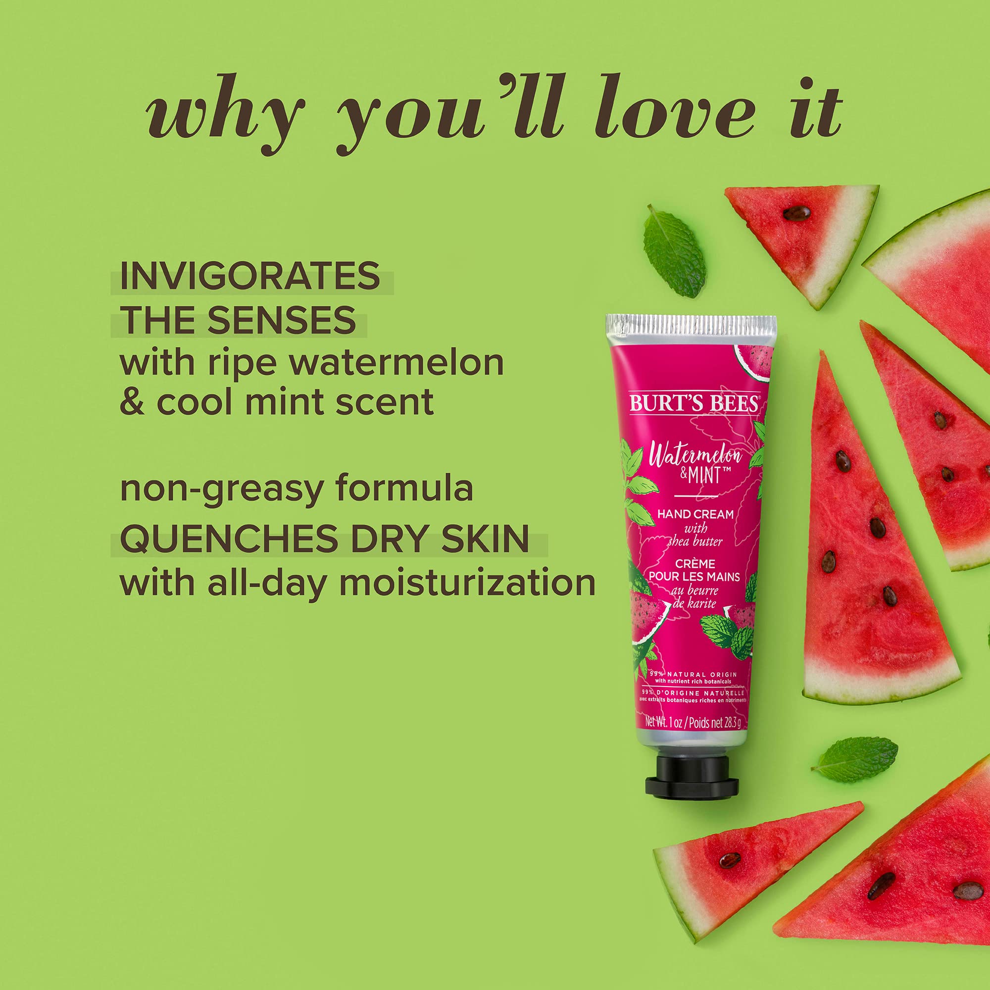 Burt’s Bees Hand Cream for Very Dry Hands with Shea Butter, Watermelon & Mint Scent, 28.3g 3