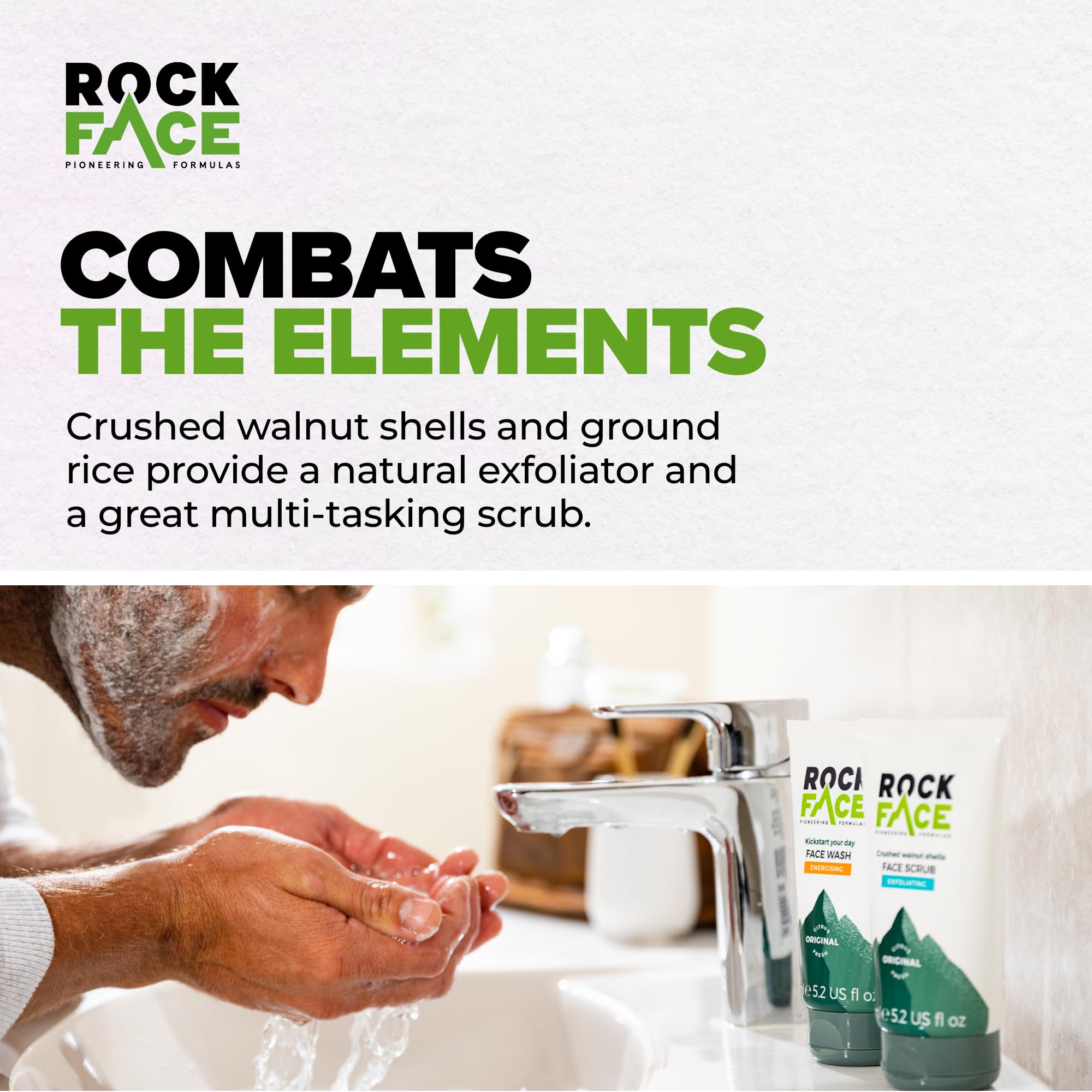 Rockface Exfoliating Face & Body Scrub for Men with Walnut Shells and Rice 5