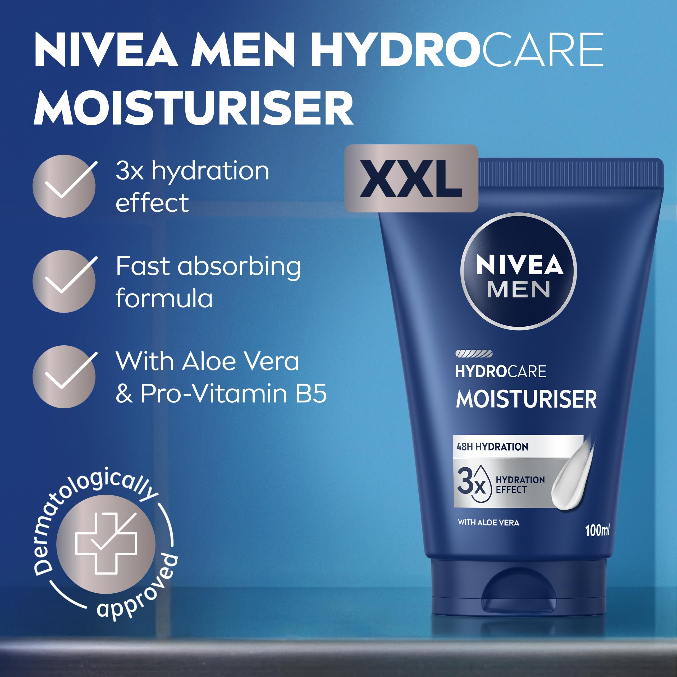 NIVEA MEN Hydrocare Facial Moisturiser XXL 100ml for Dry & Sensitive Skin