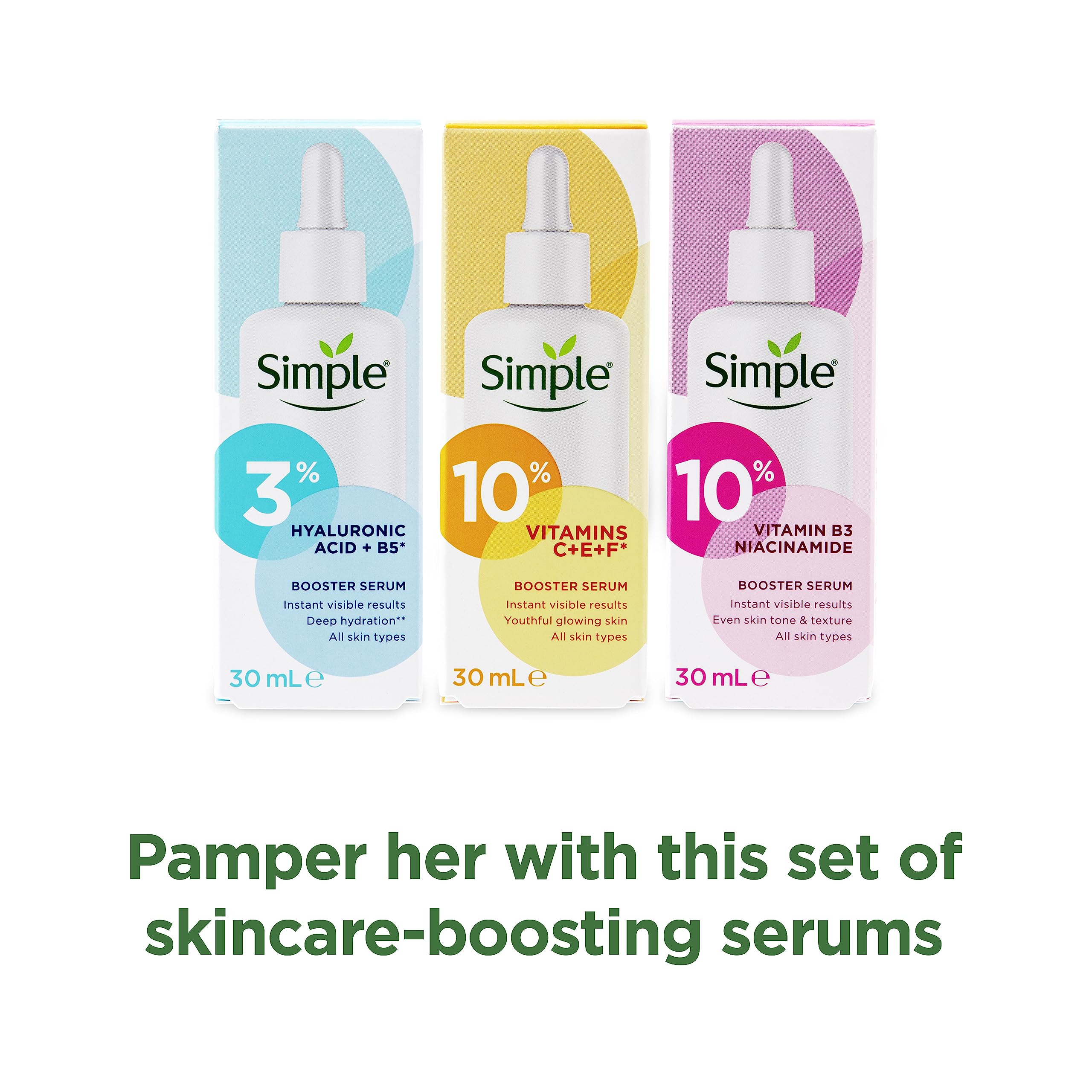 Simple Booster Face Serum Gift Set: Vitamin C+E+F, Hyaluronic Acid, Niacinamide 4