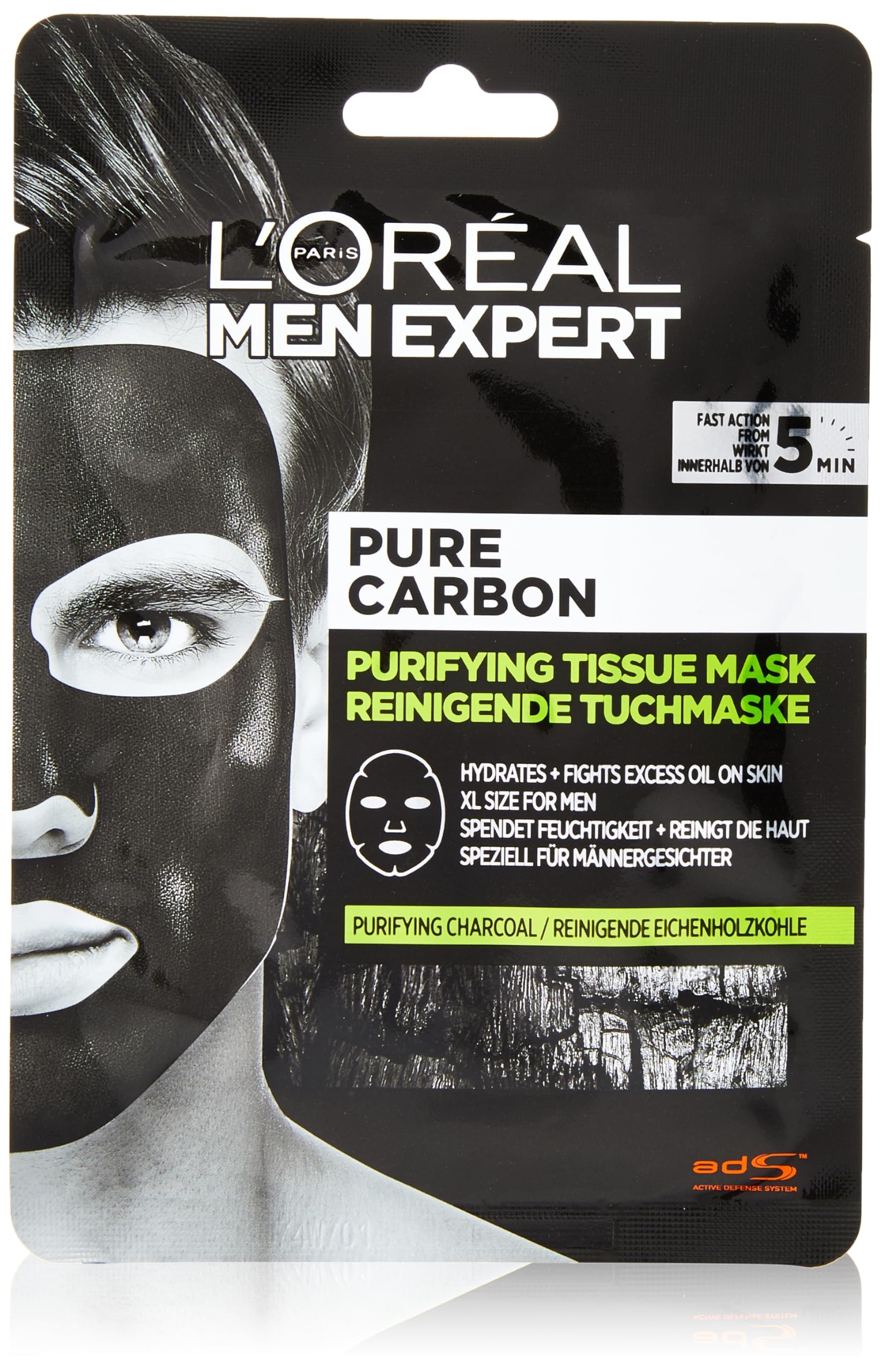 L'Oréal Paris Men Expert Pure Charcoal XL Sheet Mask for Oily Skin, 30g