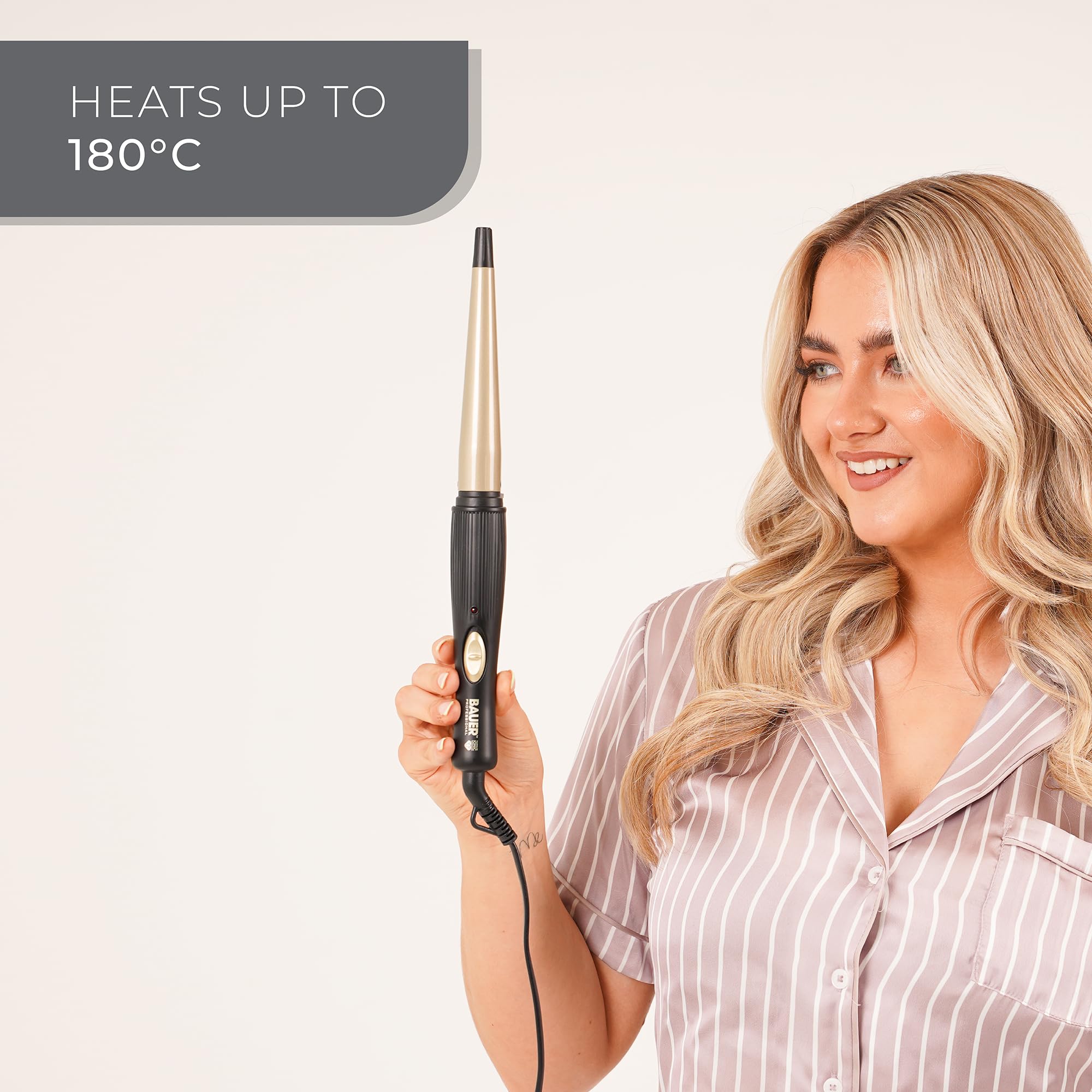 Bauer Professional Tourmaline Coated Conical Curling Wand for Tight, Bouncy Curls 5