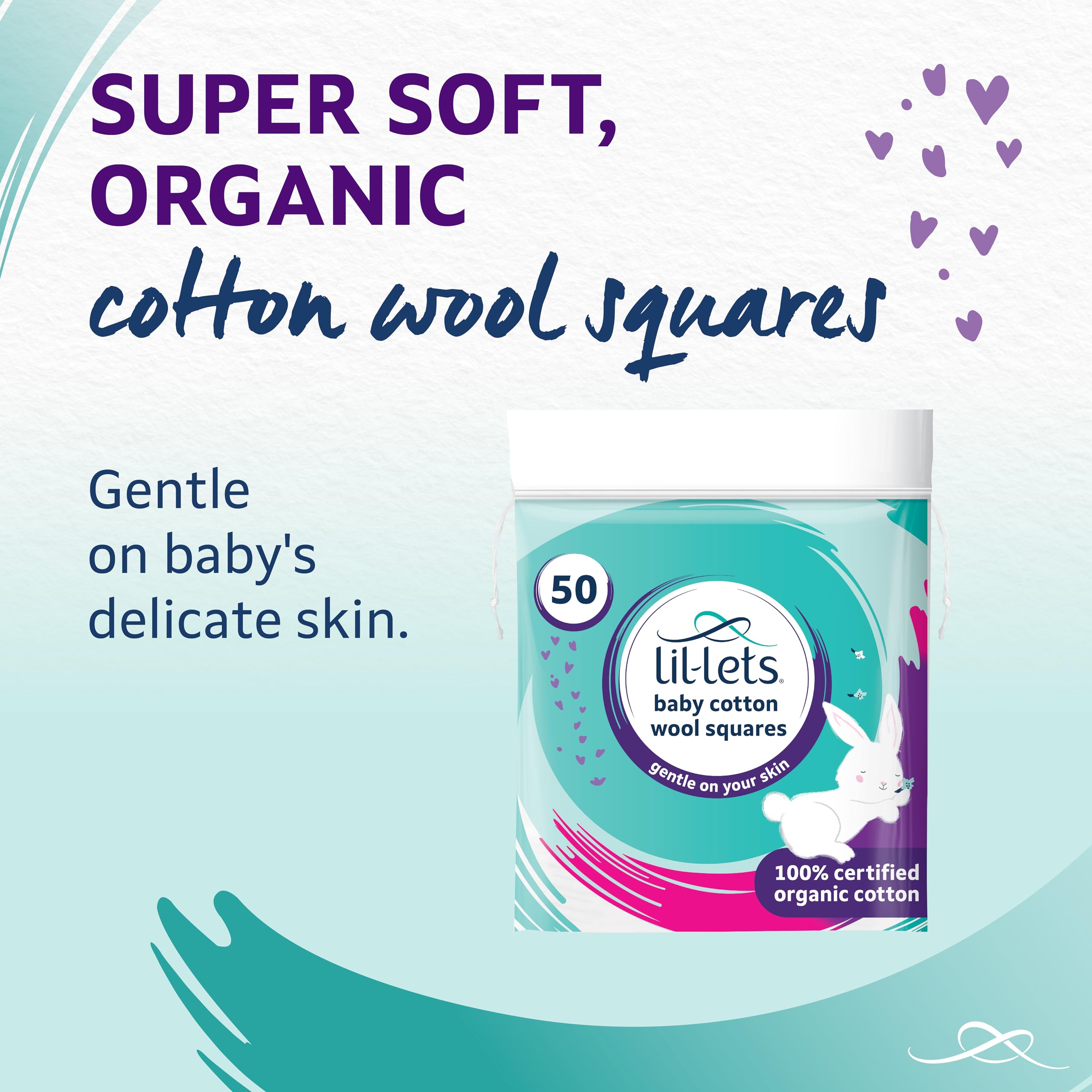 Lil-Lets Baby Cotton Squares 50 Count - 100% Certified Organic Cotton