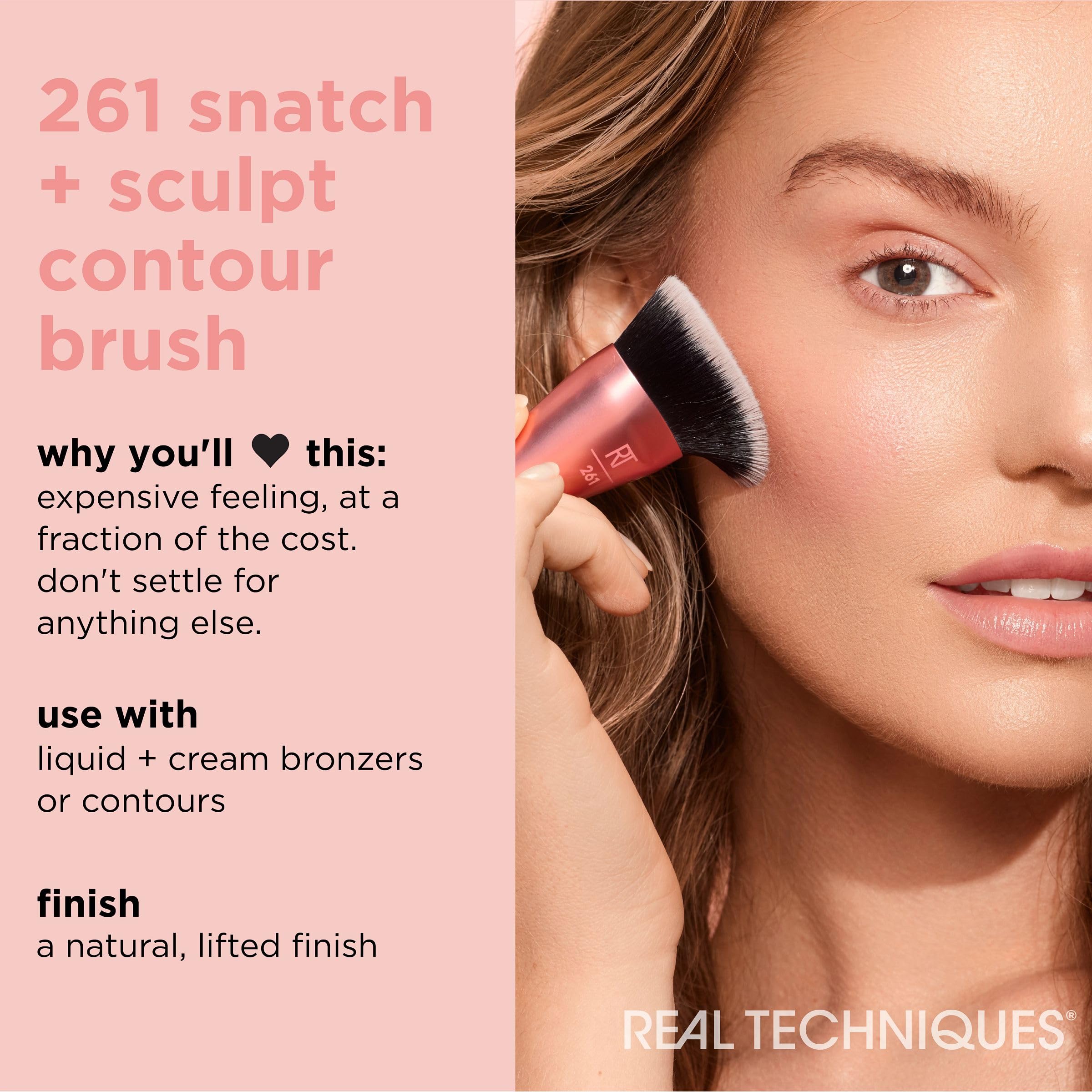 Real Techniques Snatch + Sculpt Konturpinsel, für flüssige und cremige Konturprodukte sowie Bronzer, flache Oberseite und ovaler Kopf zum Verblenden und Polieren, dicht, 1 Stück 3