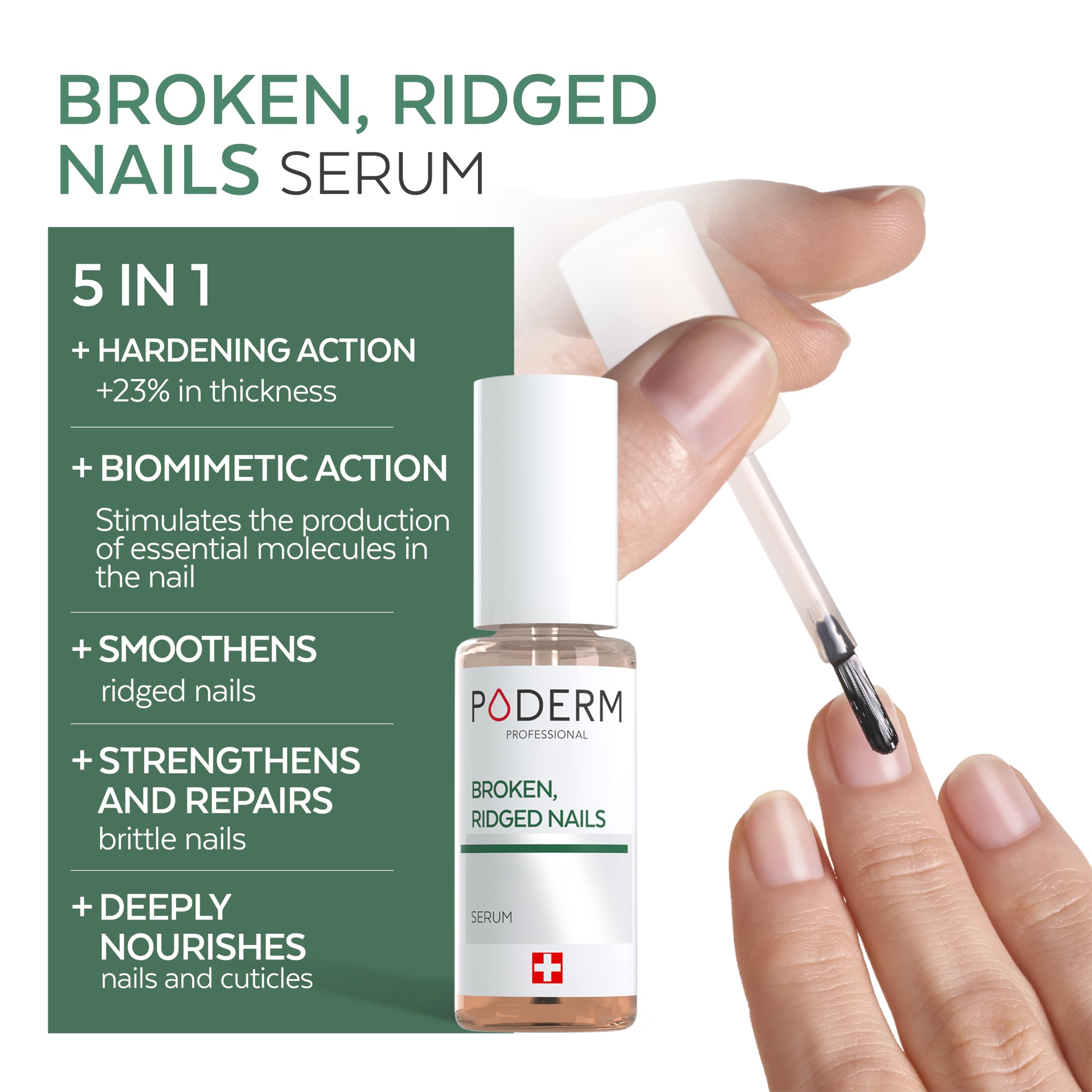 PODERM 5-in-1 Brittle Nails Serum - Natural Nail Strengthener & Cuticle Repair