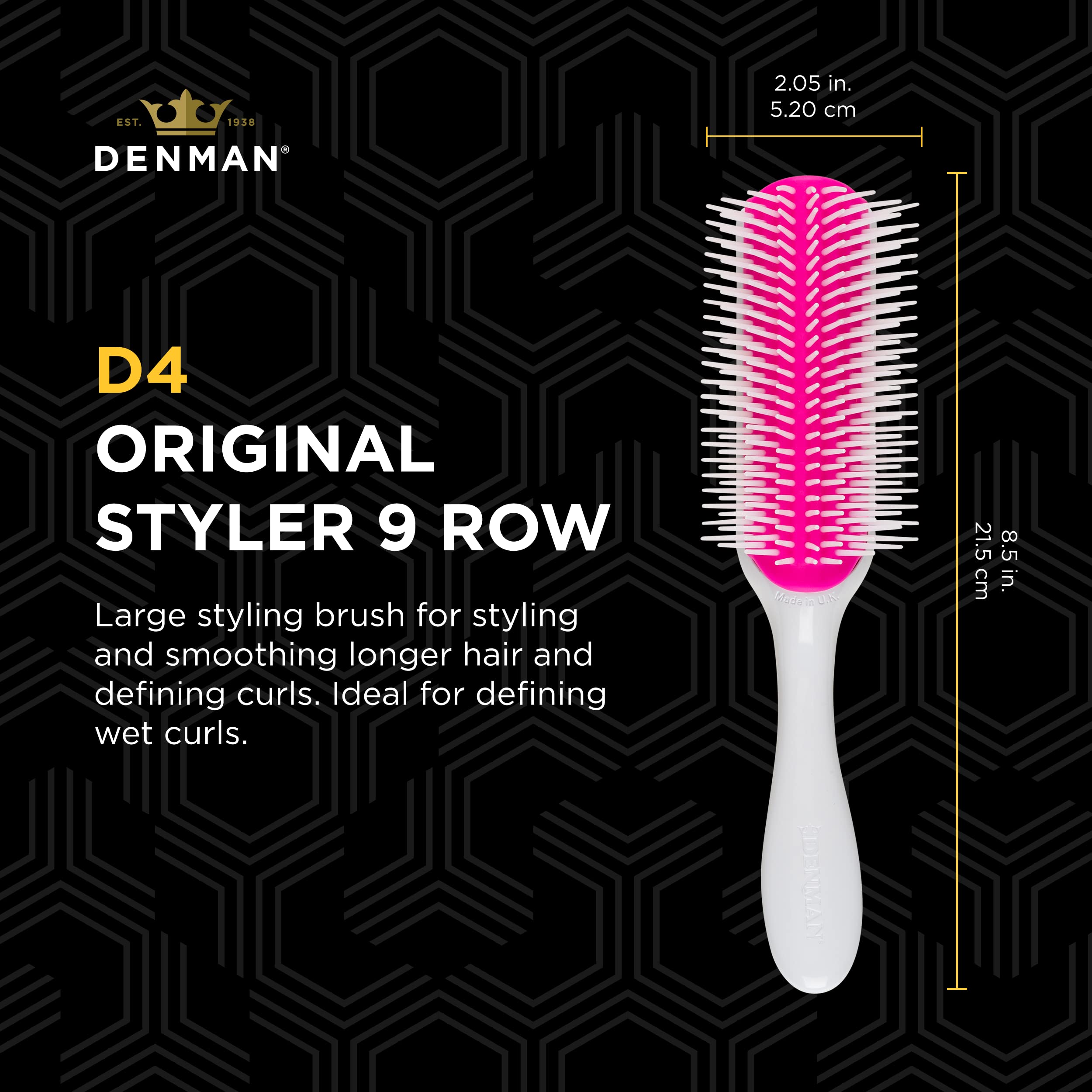 Denman Curly Hair Brush D4 (Cherry Blossom) 9 Row Styling Brush for Defining Curls and Smoothing
