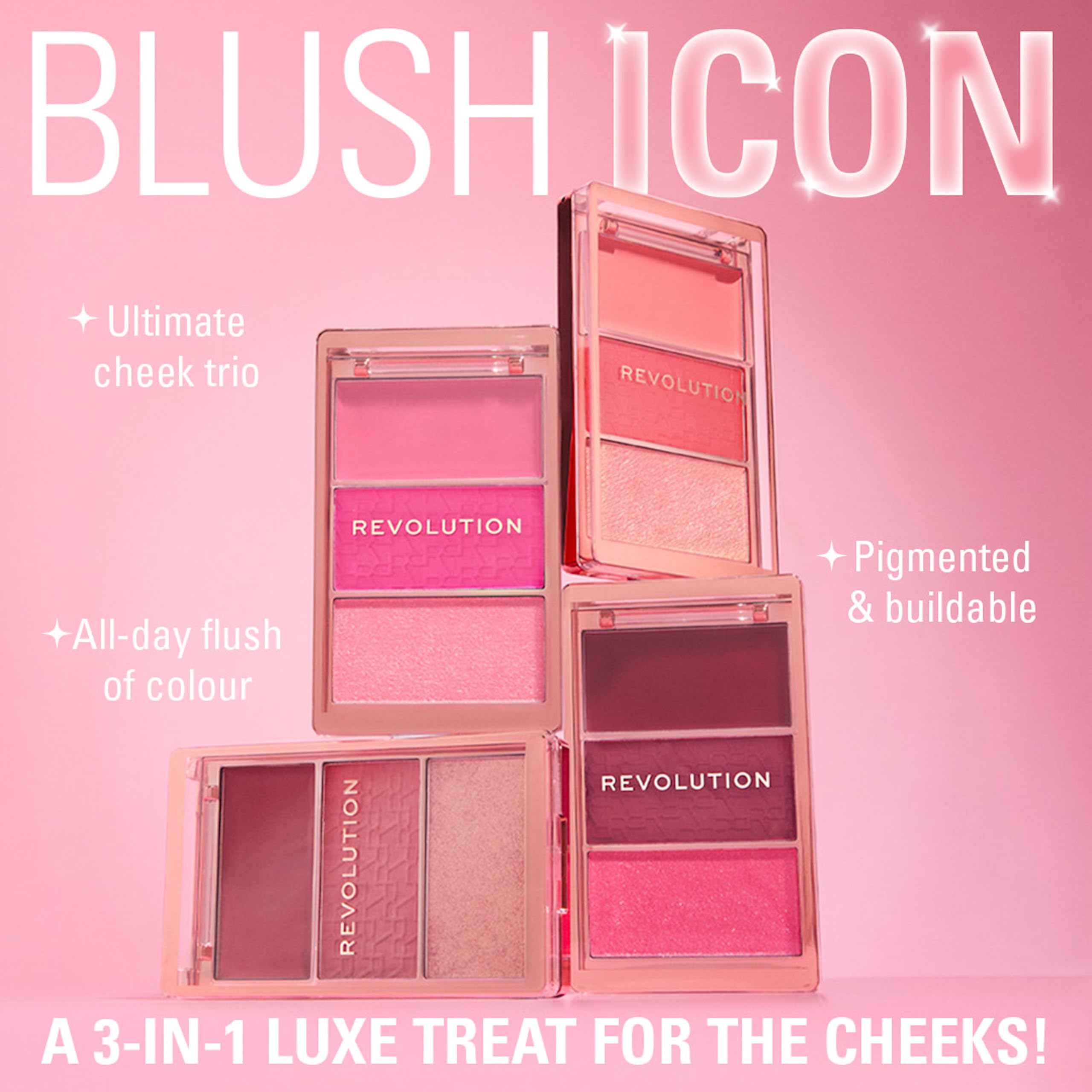 Makeup Revolution Blush Icon Palette - Cream & Pressed Powder Blusher Trio 4