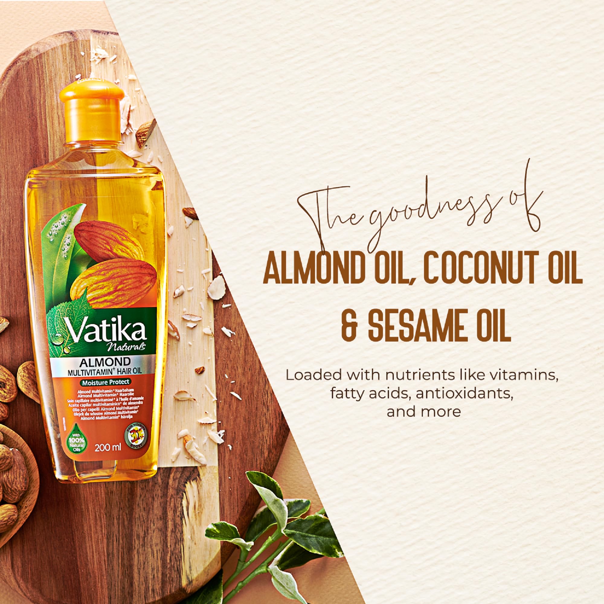 Vatika Naturals Multivitamin Enriched Almond Hair Oil for Softness and Shine 200ml 3