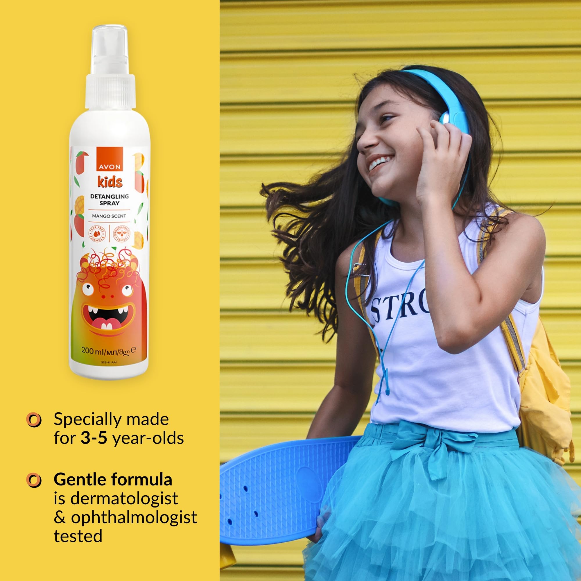 Avon Kids Little Monster Entwirrungsspray, spendet Feuchtigkeit und bändigt Knoten ohne Tränen, kinderfreundliches Haarpflegeprodukt, fruchtige Mango, 200 ml (2er-Pack) 3