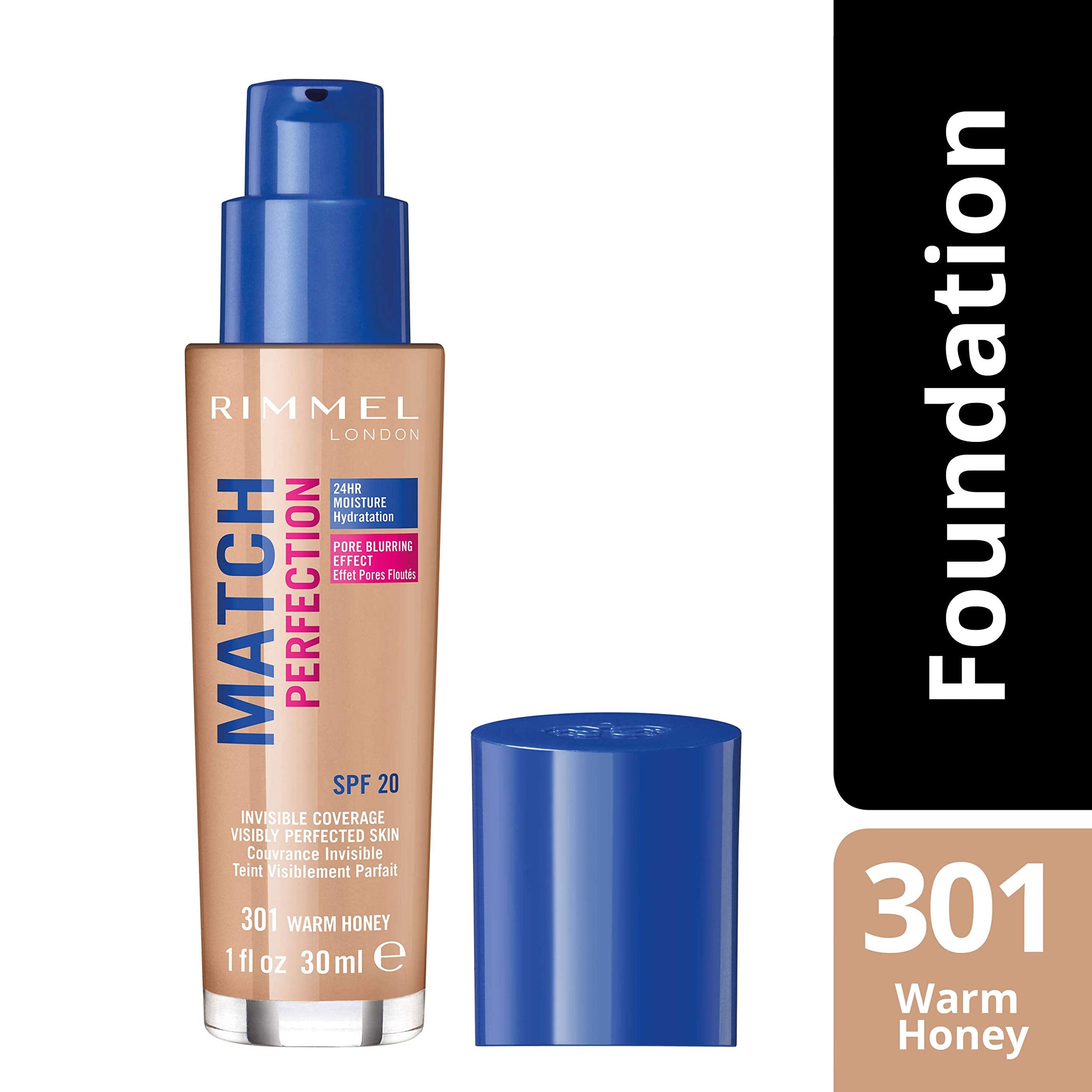 Rimmel Match Perfection Foundation 301 Warm Honey - Medium Coverage, 24hr Hydration, SPF20 3
