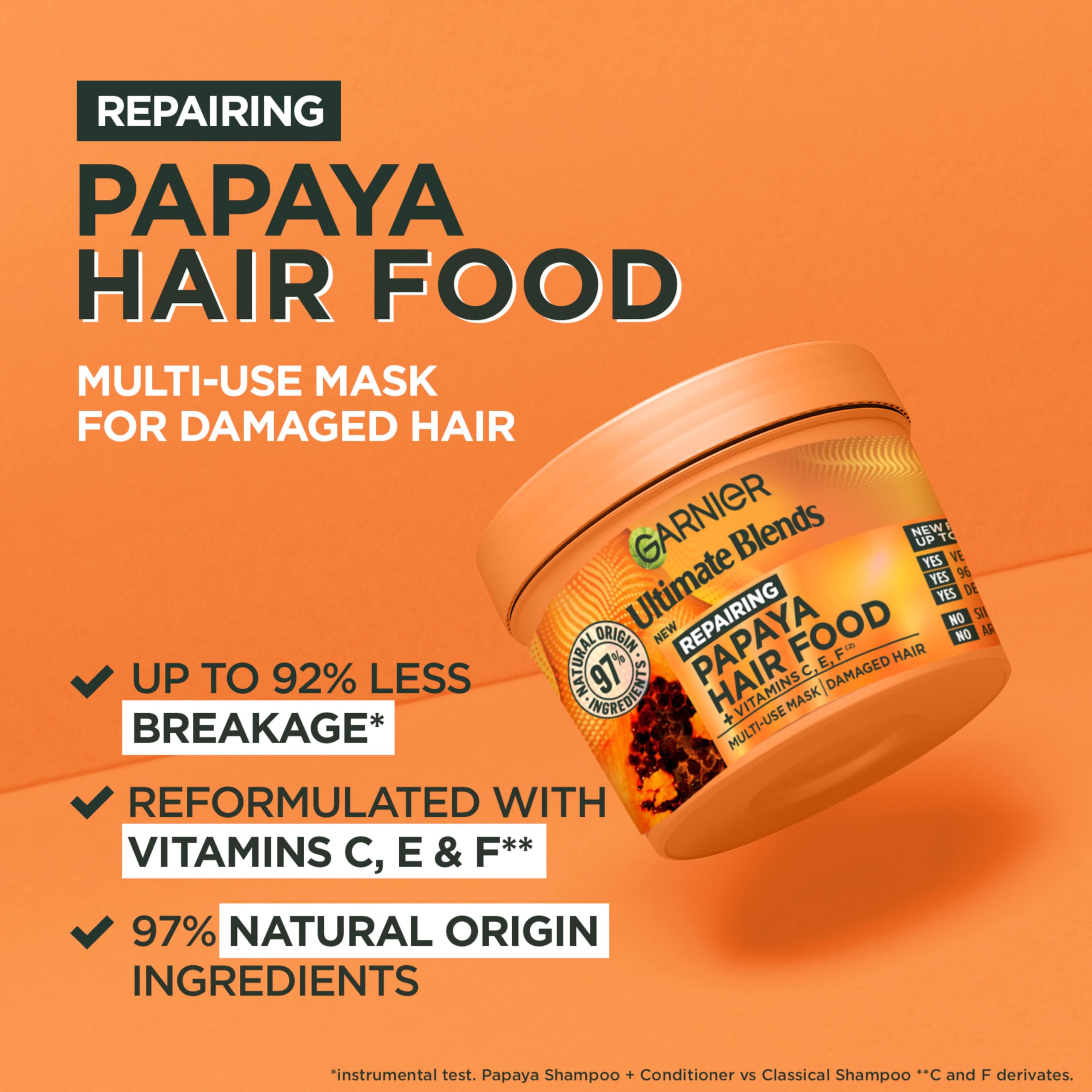 Garnier Hair Food Papaya 3-in-1 Treatment Mask for Damaged Hair, Vegan, 400ml 3