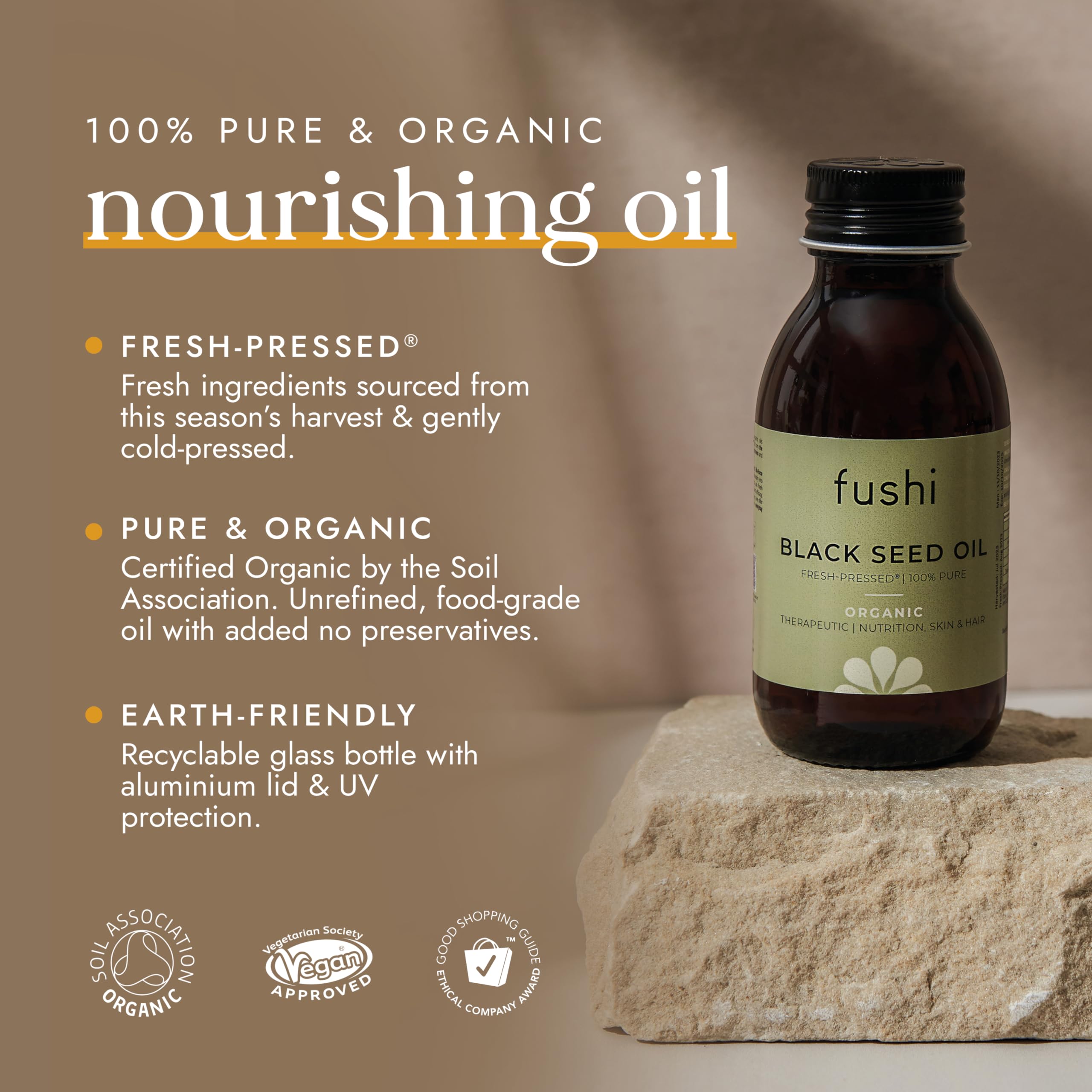 Fushi Organic Black Seed Oil 250ml | 100% Pure Cold & Fresh-Pressed High Thyoquinone 3