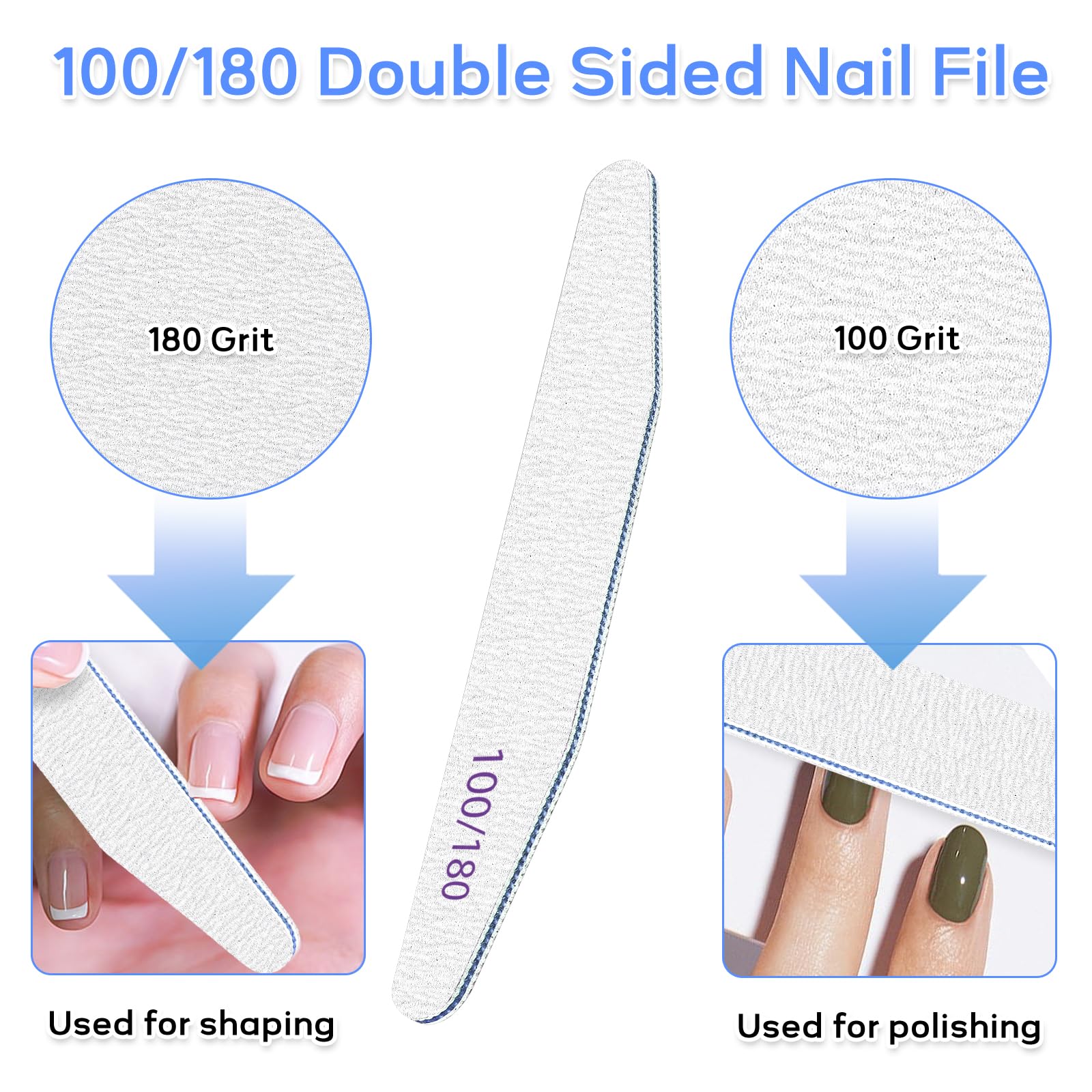 MOXYOY 10-teiliges Nagelfeilen-Set, doppelseitige Schleiffeilen mit Körnung 100/180, abwaschbare professionelle Nagelfeilen für den Heim- und Salongebrauch (Weiß) 4
