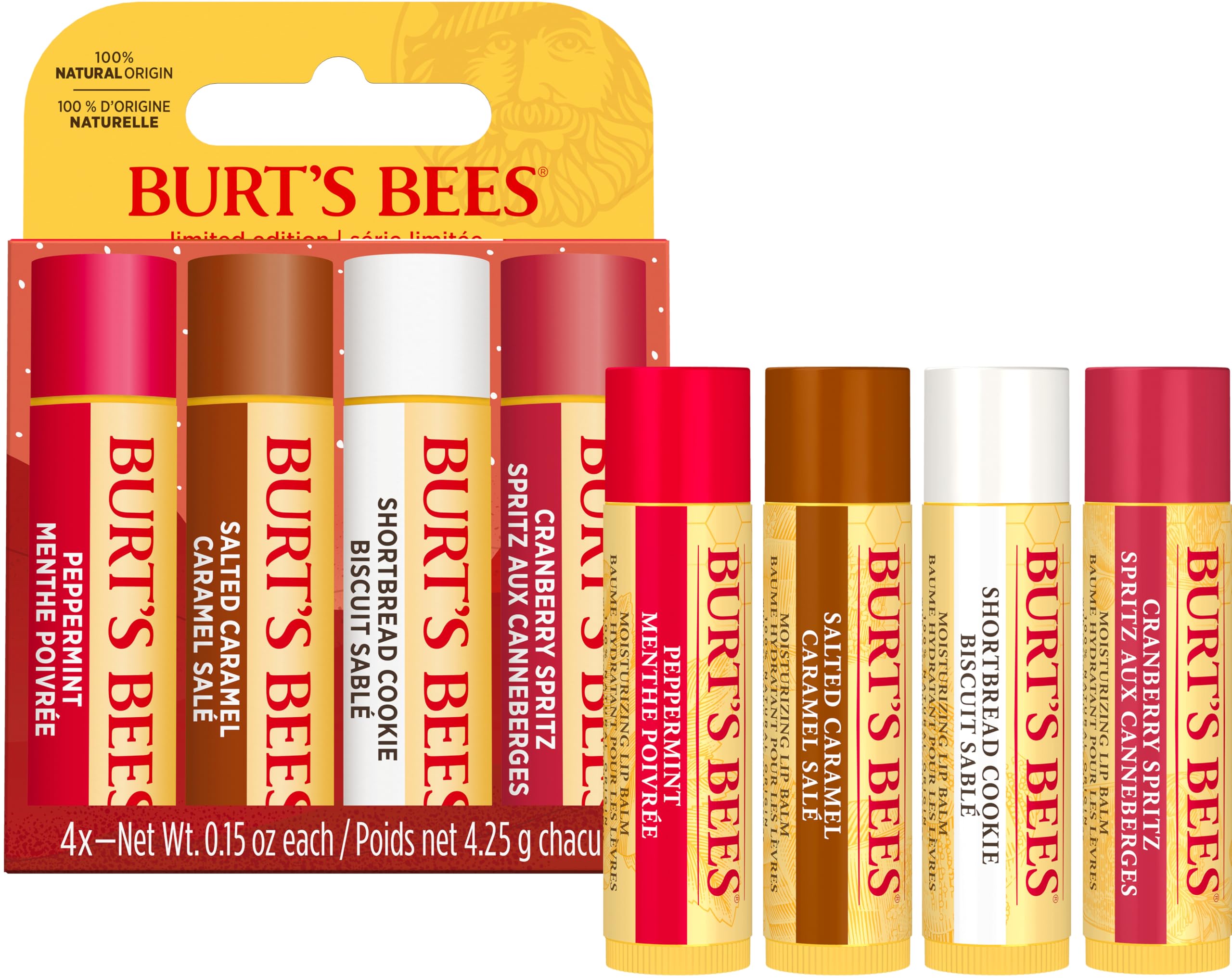 Burt's Bees Lippenbalsam-Geschenkset, Shortbread Cookie, Cranberry Spritz, Salted