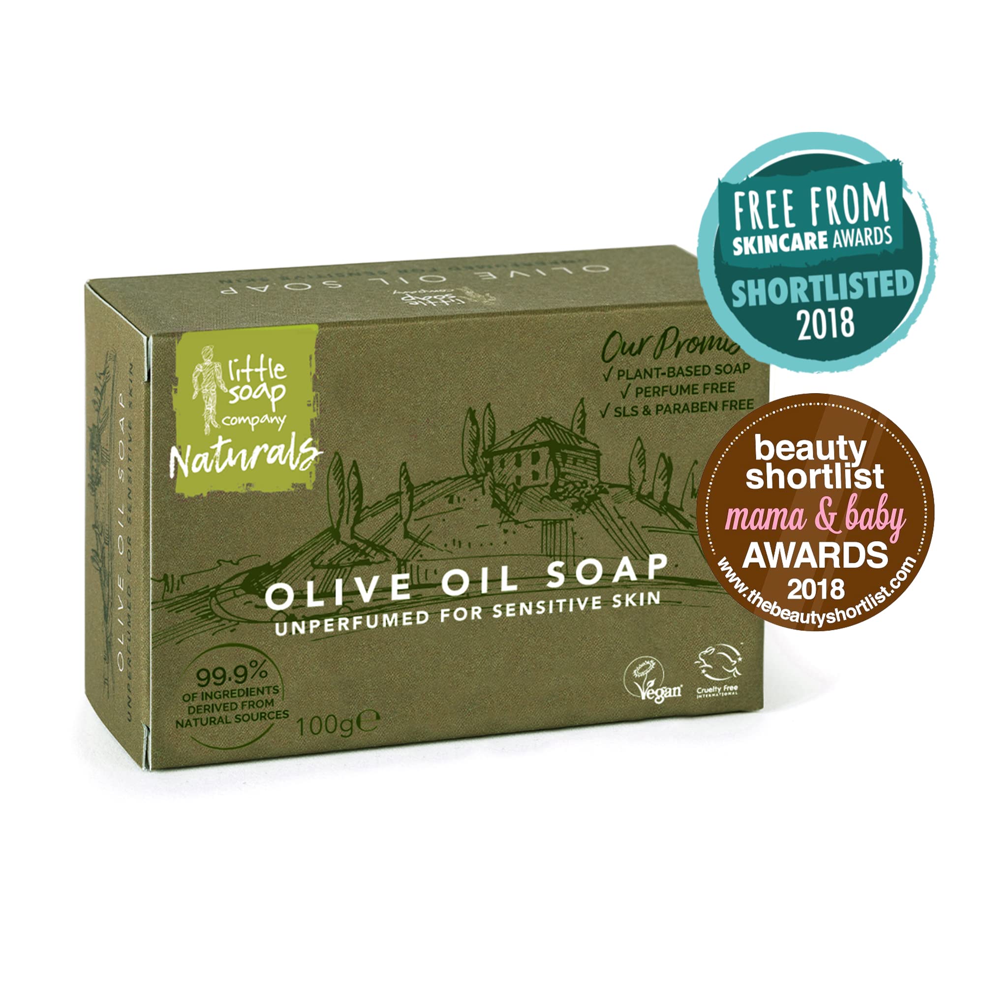 Little Soap Company Olive Oil Soap Bar - Vegan, Cruelty Free, Unperfumed for Sensitive Skin