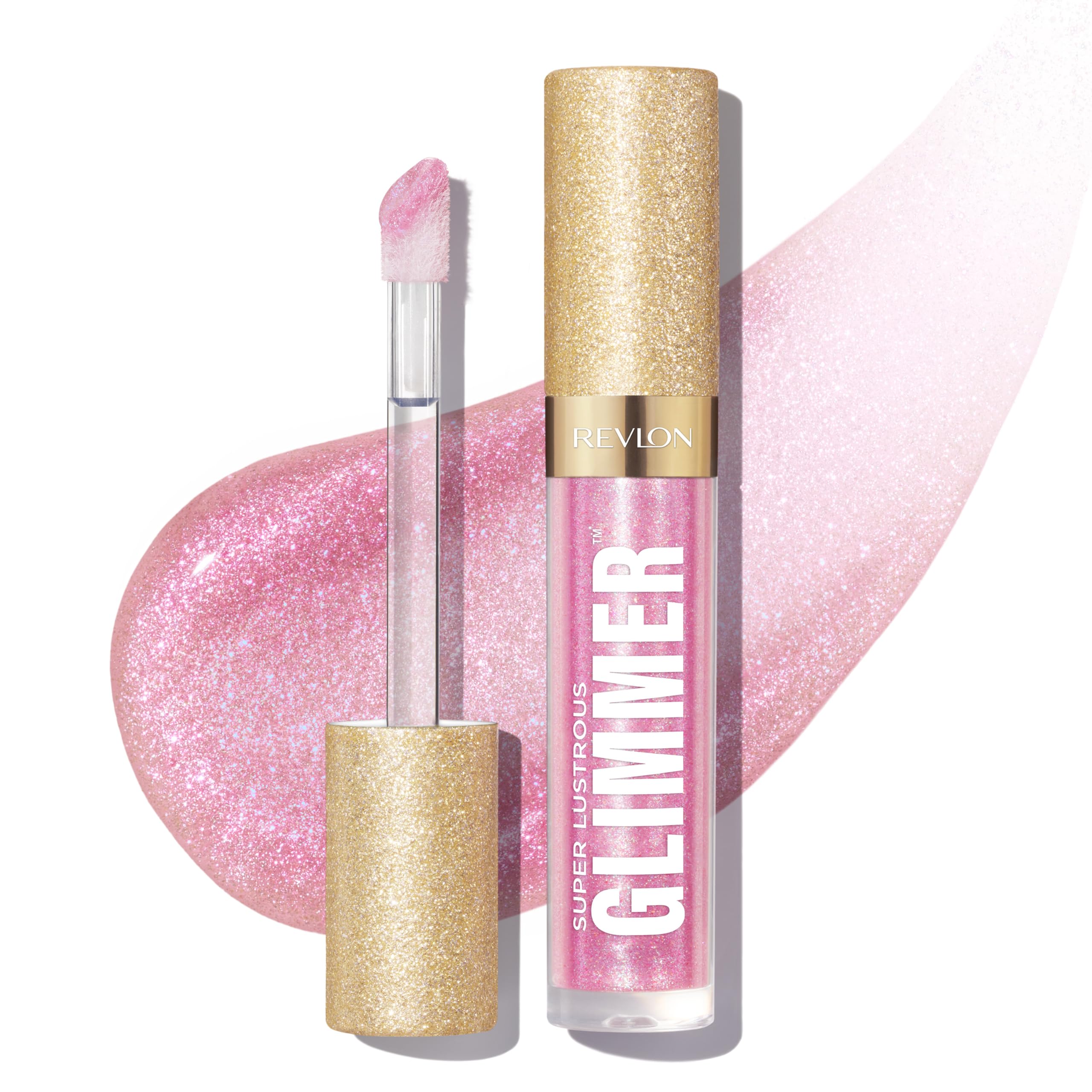 Revlon Super Lustrous Glimmer Gloss - Pink Prisma with Plant-Based Glitter & 39% Hydration Boost