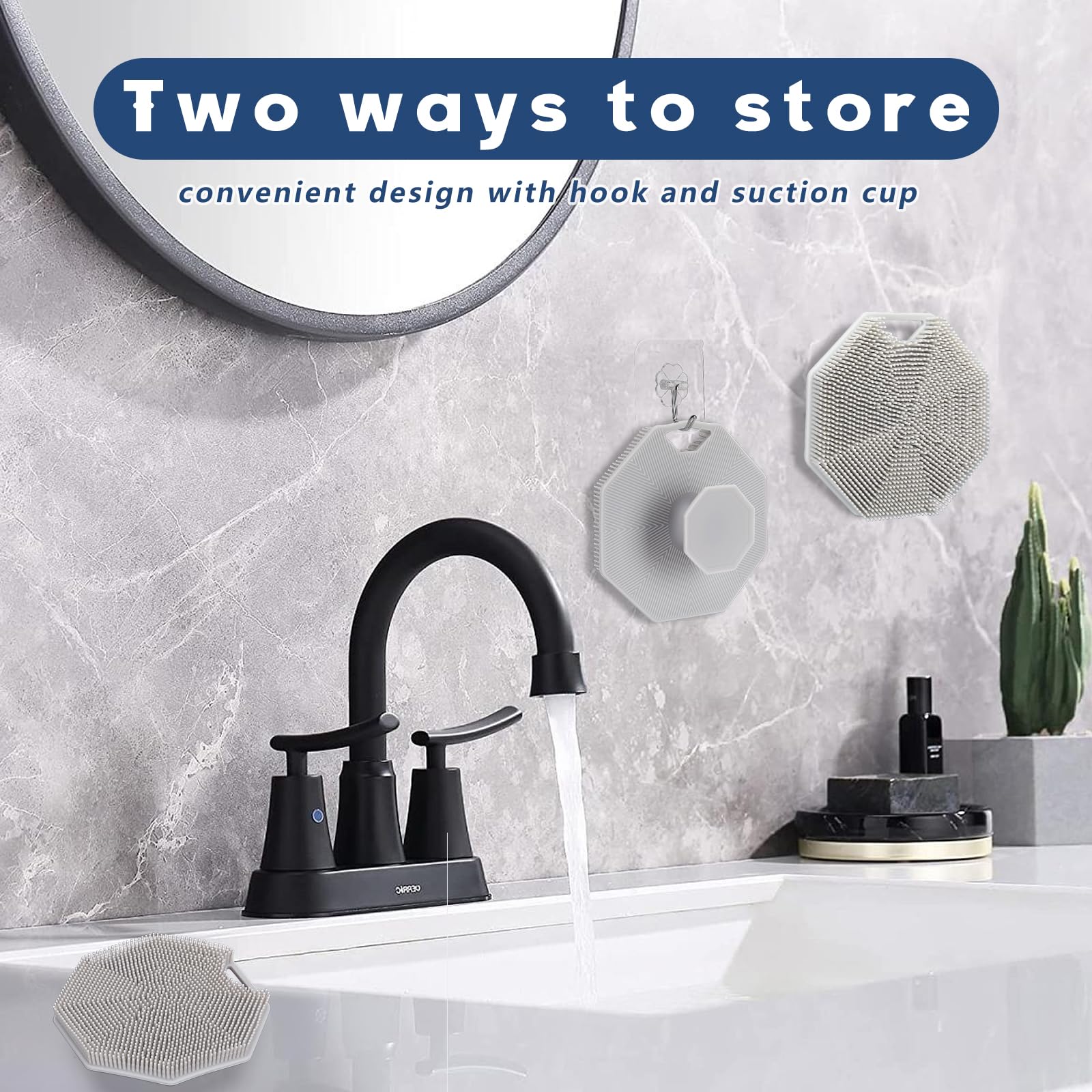 Alyvisun Silicone Body Scrubber with Hook and Suction for Gentle Exfoliation and Massage (Grey) 6