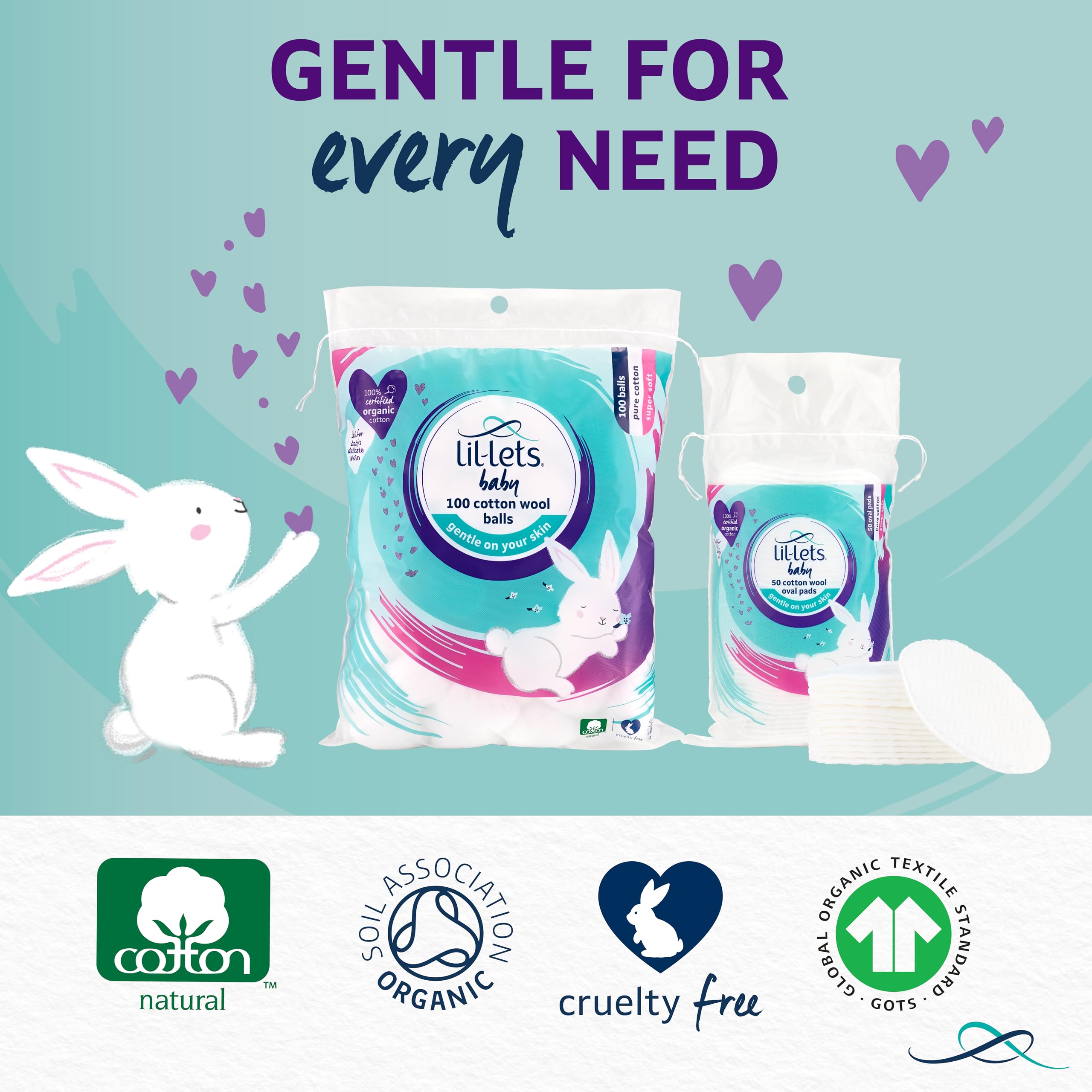 Lil-Lets Baby Cotton Wool Oval Pads - 100% Pure Organic Cotton, Gentle on Delicate Skin, Pack of 50 6