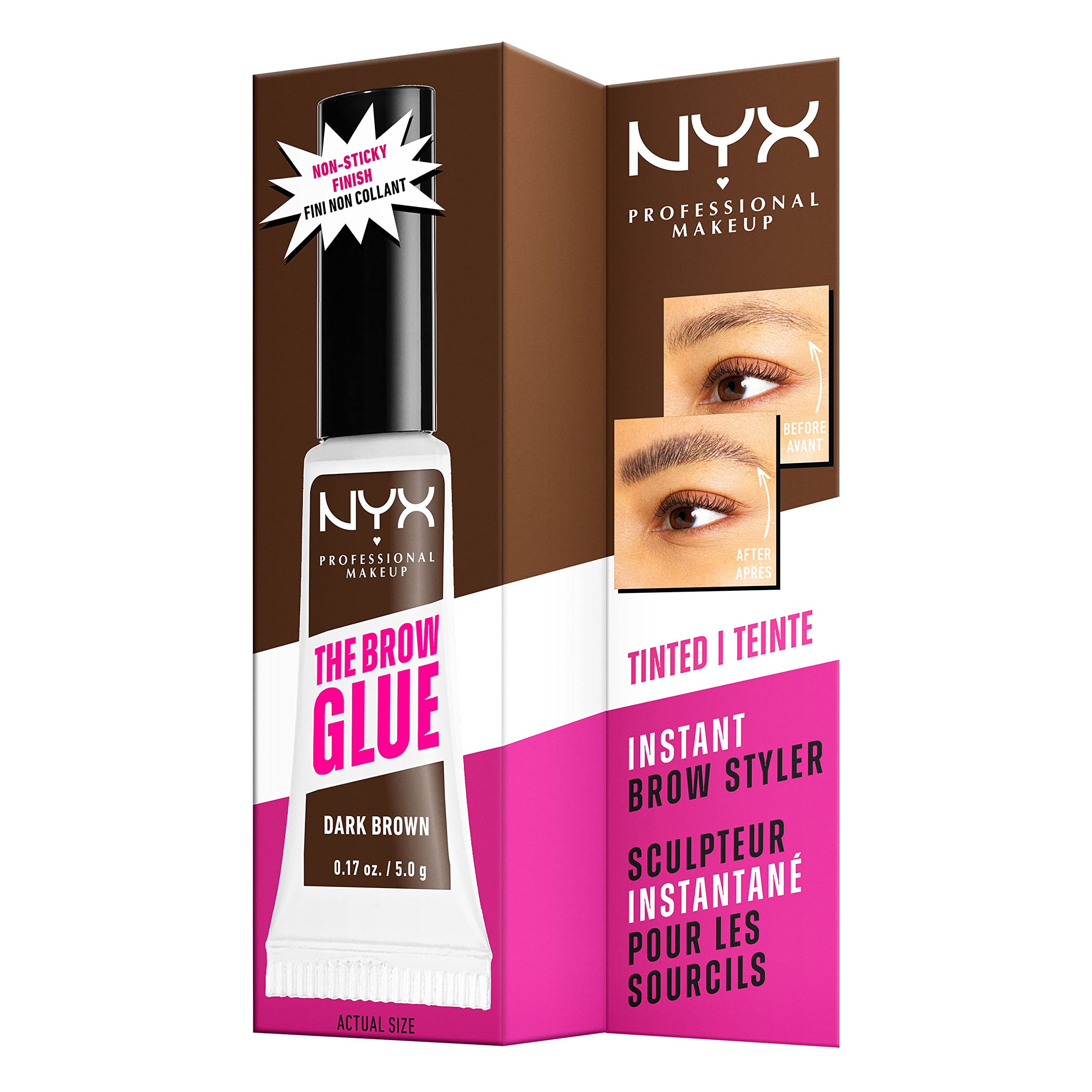 NYX Professional Makeup The Brow Glue Tinted Eye Brow Gel for Laminated Look, Dark Brown, 24 Hour Hold 7