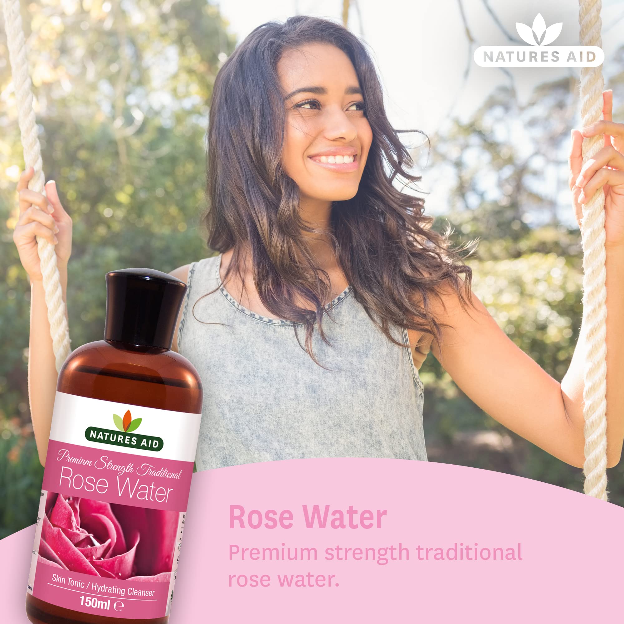 Natures Aid Triple Strength Rose Water for Skin Toning and Makeup Removal, 150ml