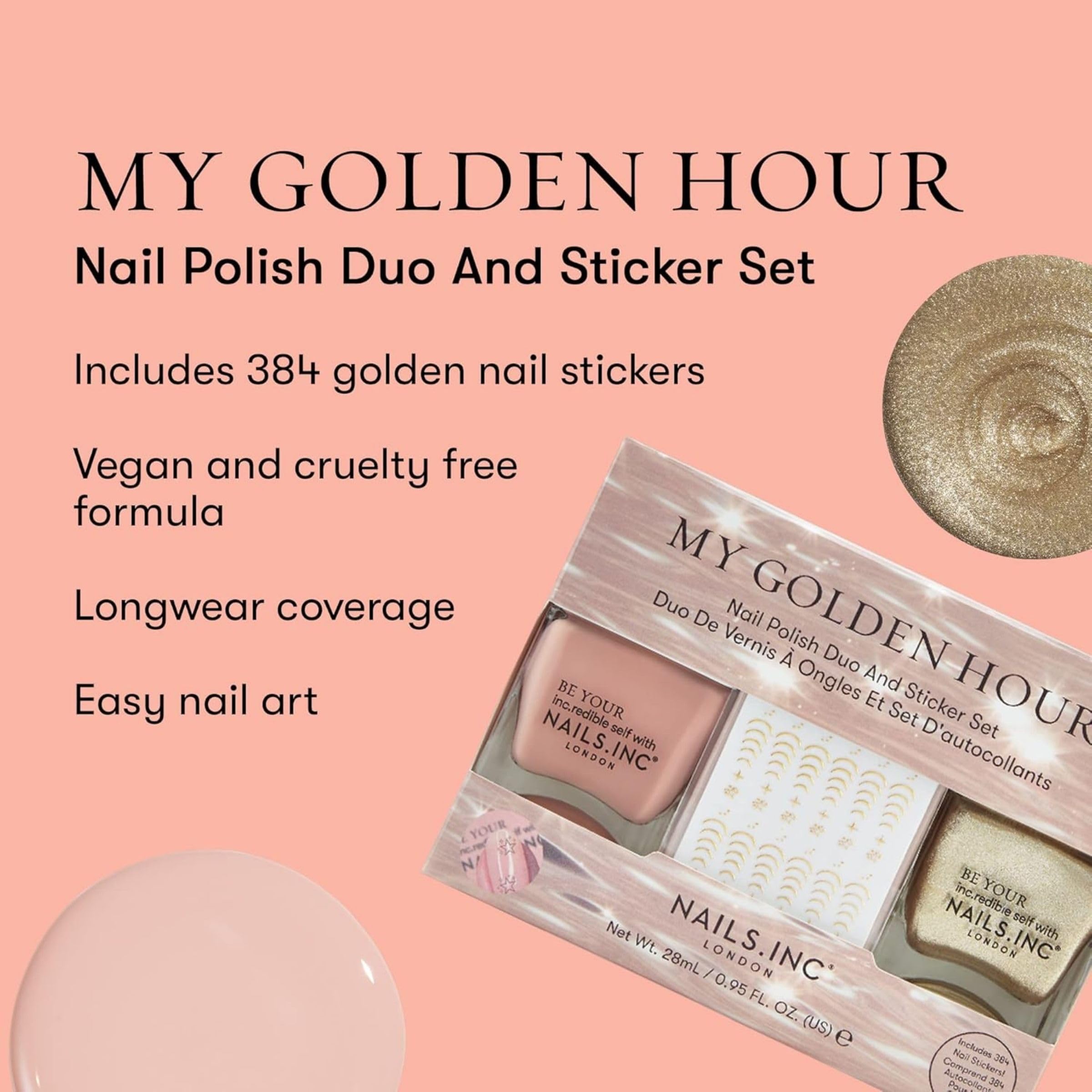 Nails Inc My Golden Hour Duo & Stickers for Long Lasting Glossy Nail Colour 5