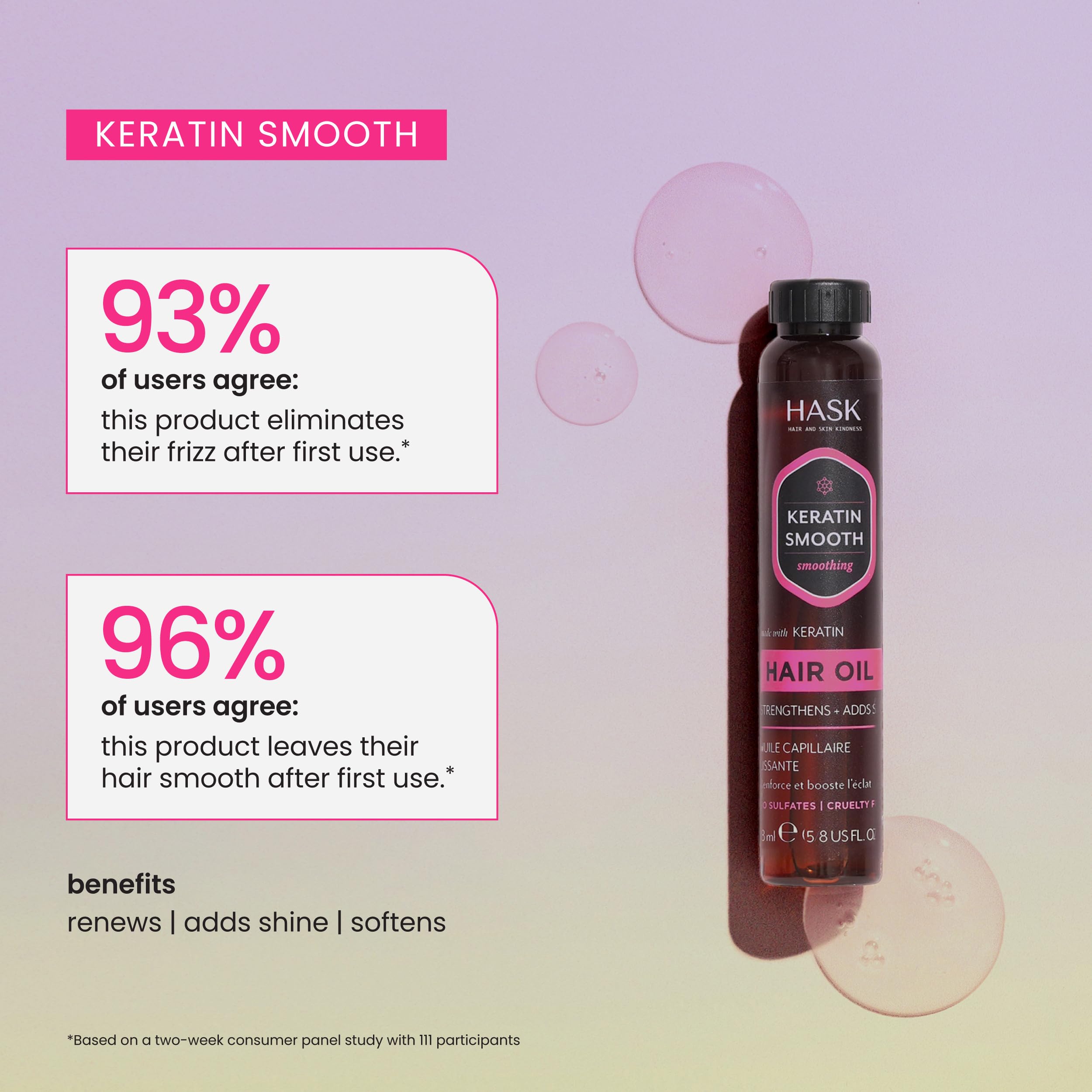 HASK Keratin Smoothing Shine Oil Vial for All Hair Types, Color Safe, Frizz Reduction 5