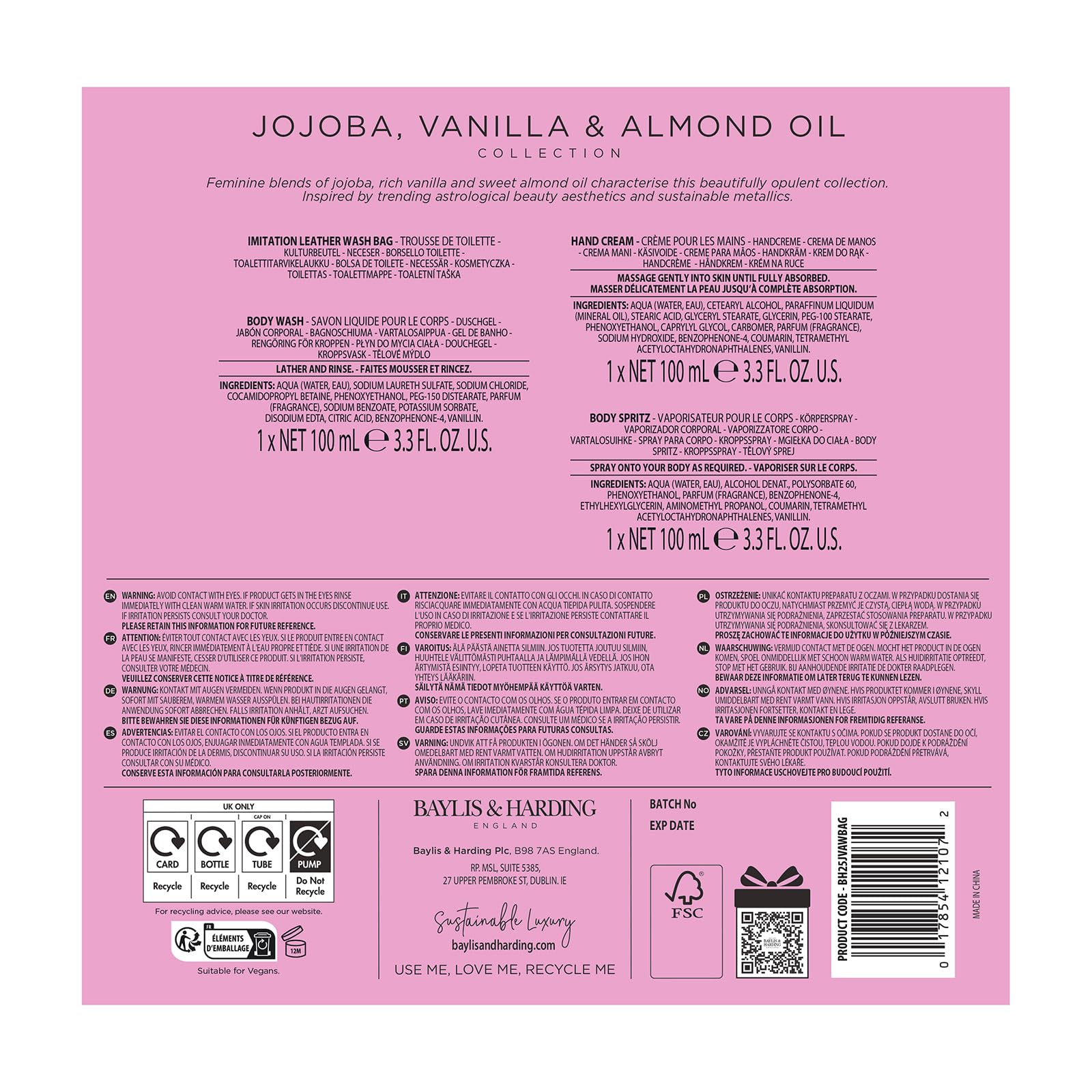 Baylis &amp; Harding Luxus-Waschtaschen-Geschenkset mit Jojoba-, Vanille- und Mandelöl – veganfreundlich 7