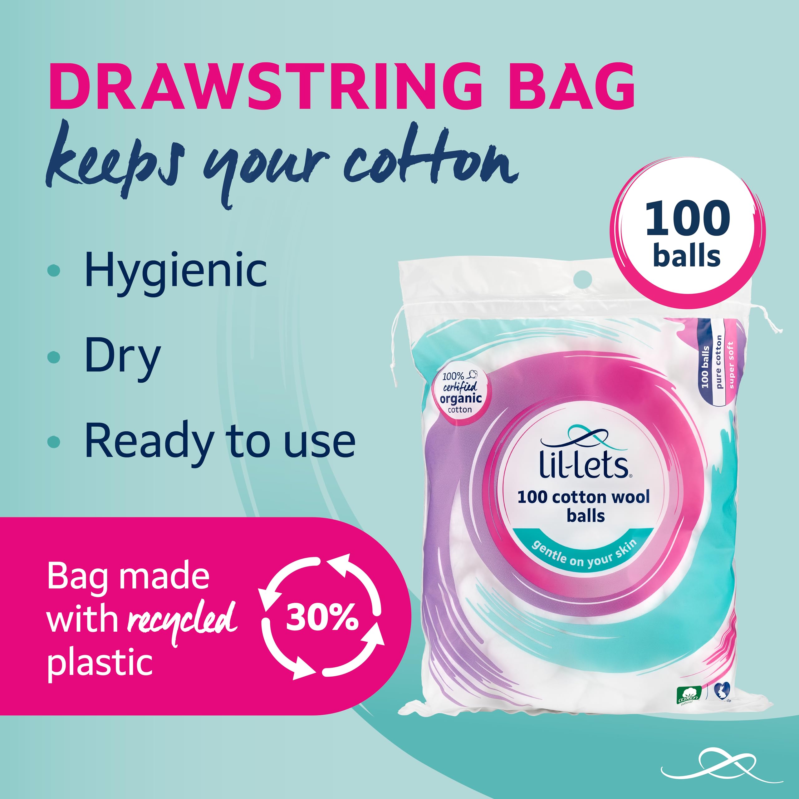 Lil-Lets Certified Organic Cotton Wool Balls, 100 Count, 100% Pure Cotton 5