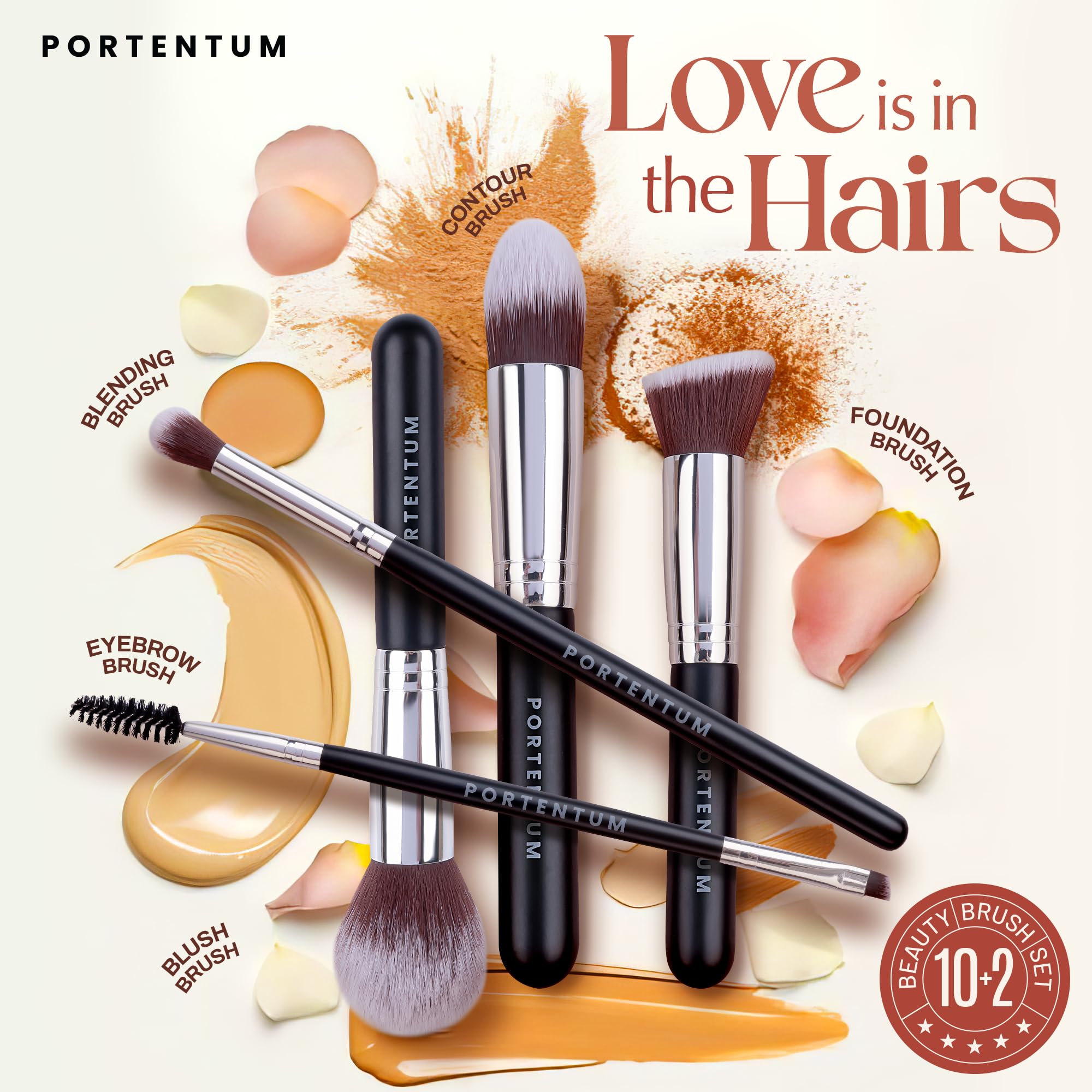 PORTENTUM 12Pcs Premium Synthetic Kabuki Foundation Face Powder Makeup Brush Kit 3