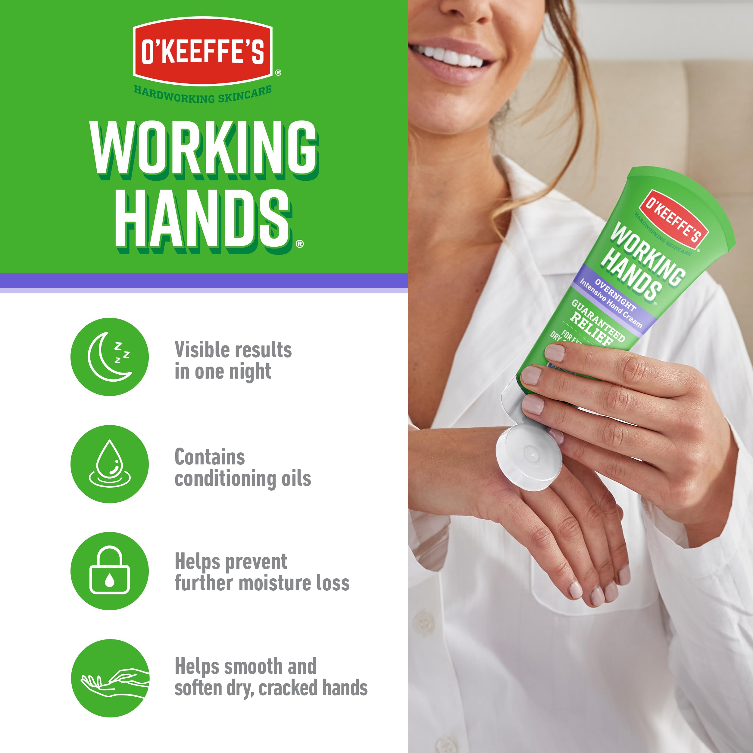 O'Keeffe's Working Hands Overnight 80ml & Working Hands 80ml Twin Pack for Dry Skin 3