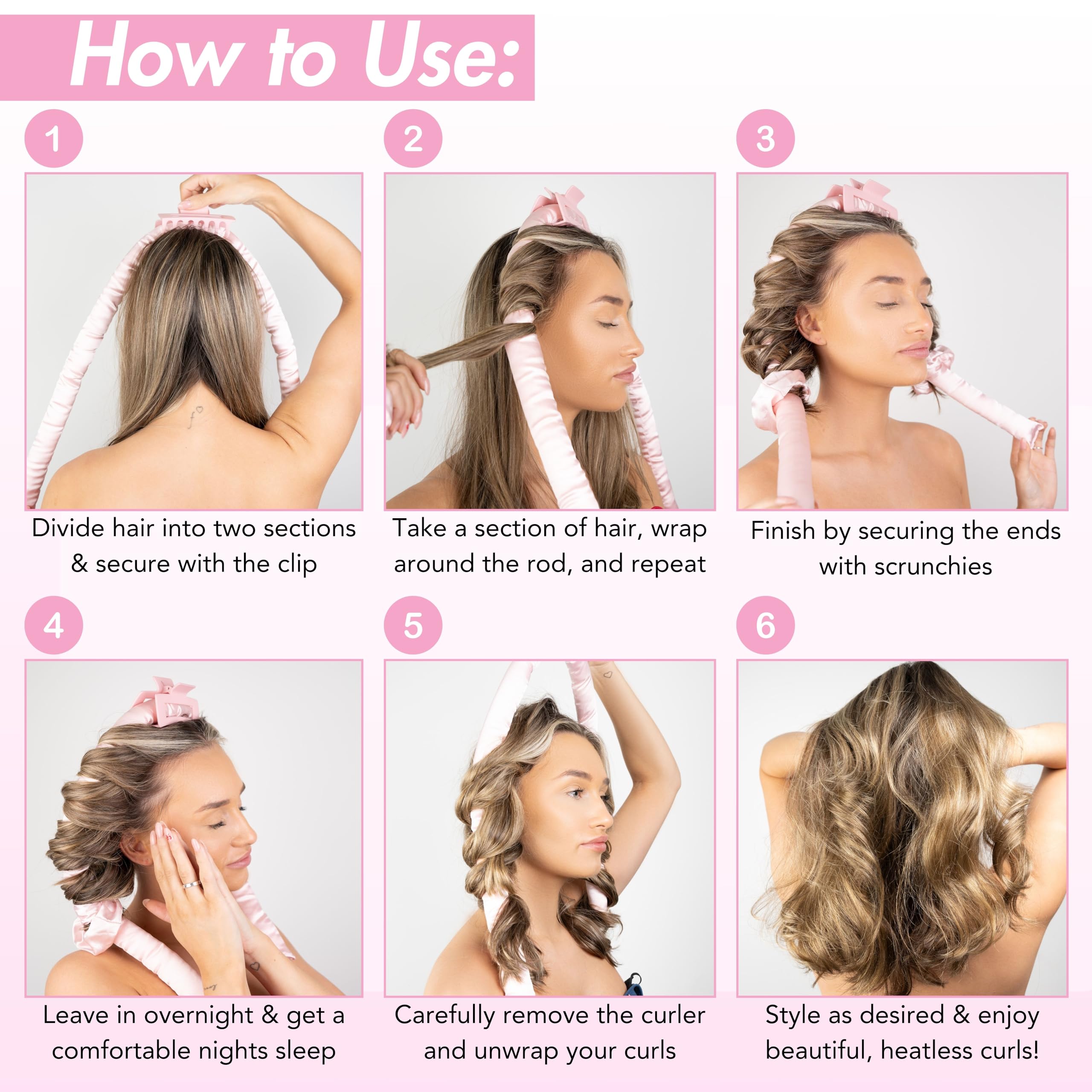 Brushworks Heatless Hair Curler Overnight No-Heat Curling Rod Set with Satin Scrunchies 8