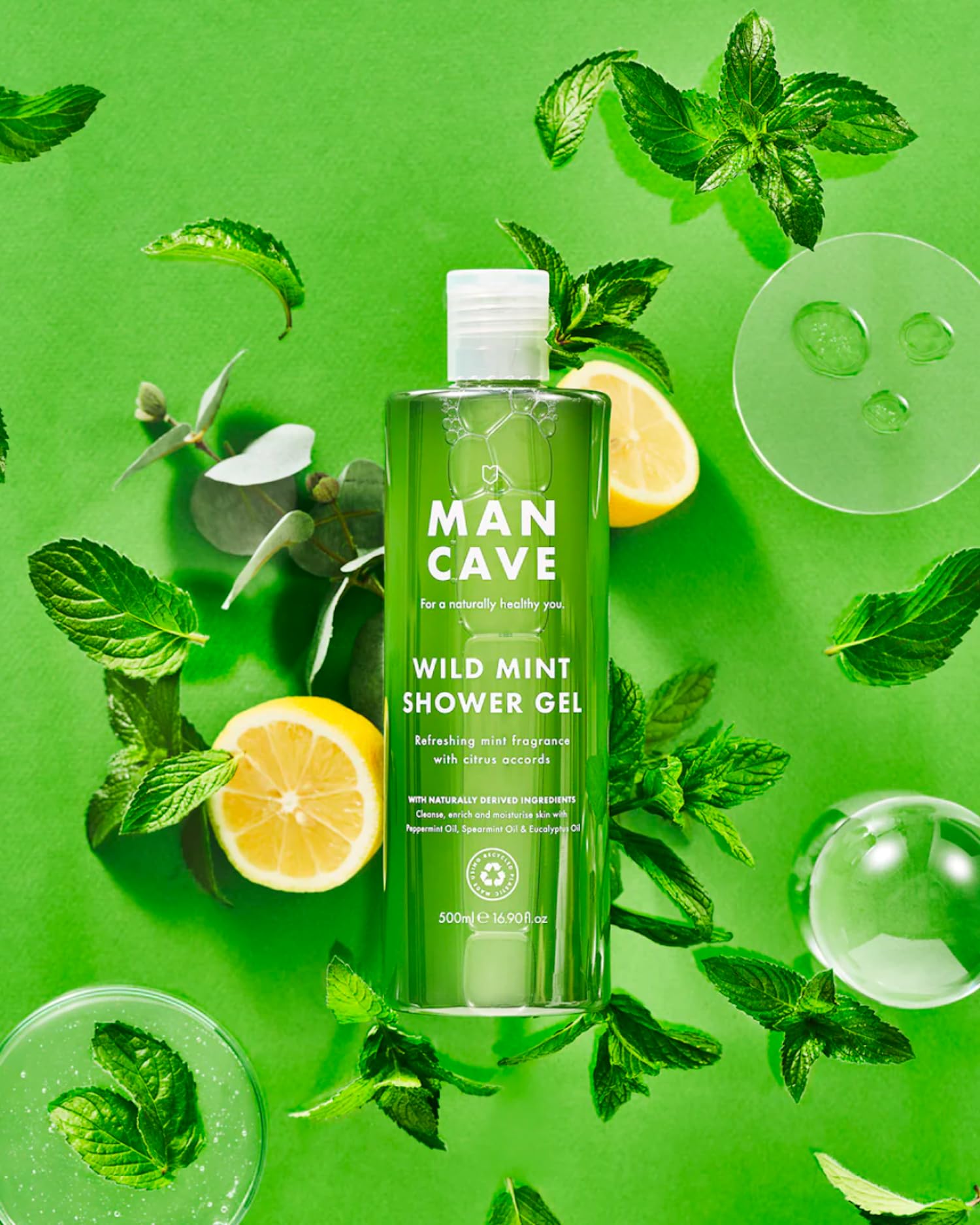 ManCave Wild Mint Shower Gel for Men, Energising Aroma, Sulphate & Paraben Free, 500 ml