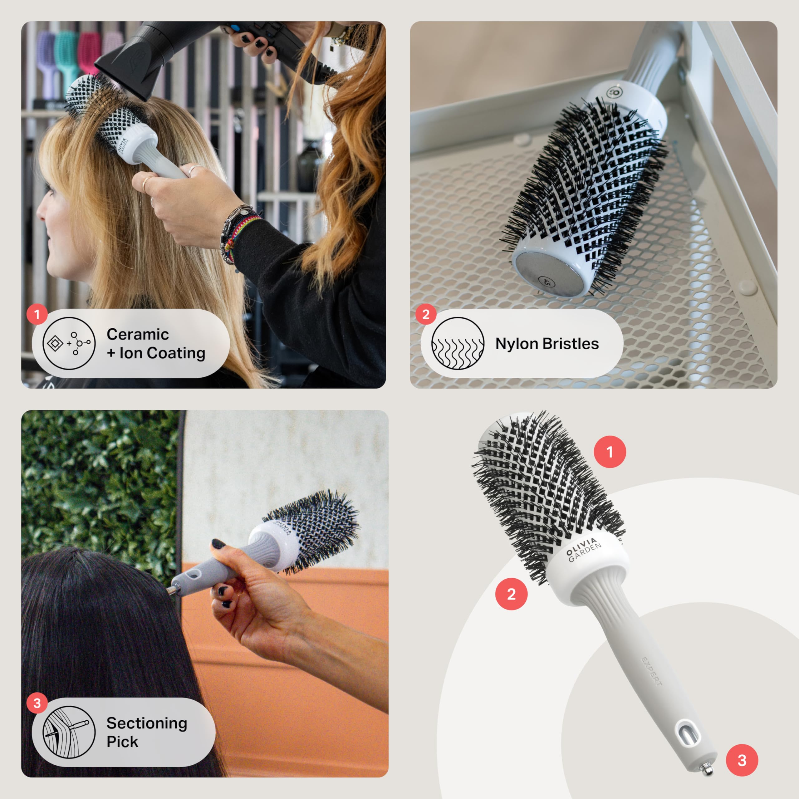 Olivia Garden Expert Blowout Shine Brush - White & Grey - Size 45 - Ceramic Coated 5