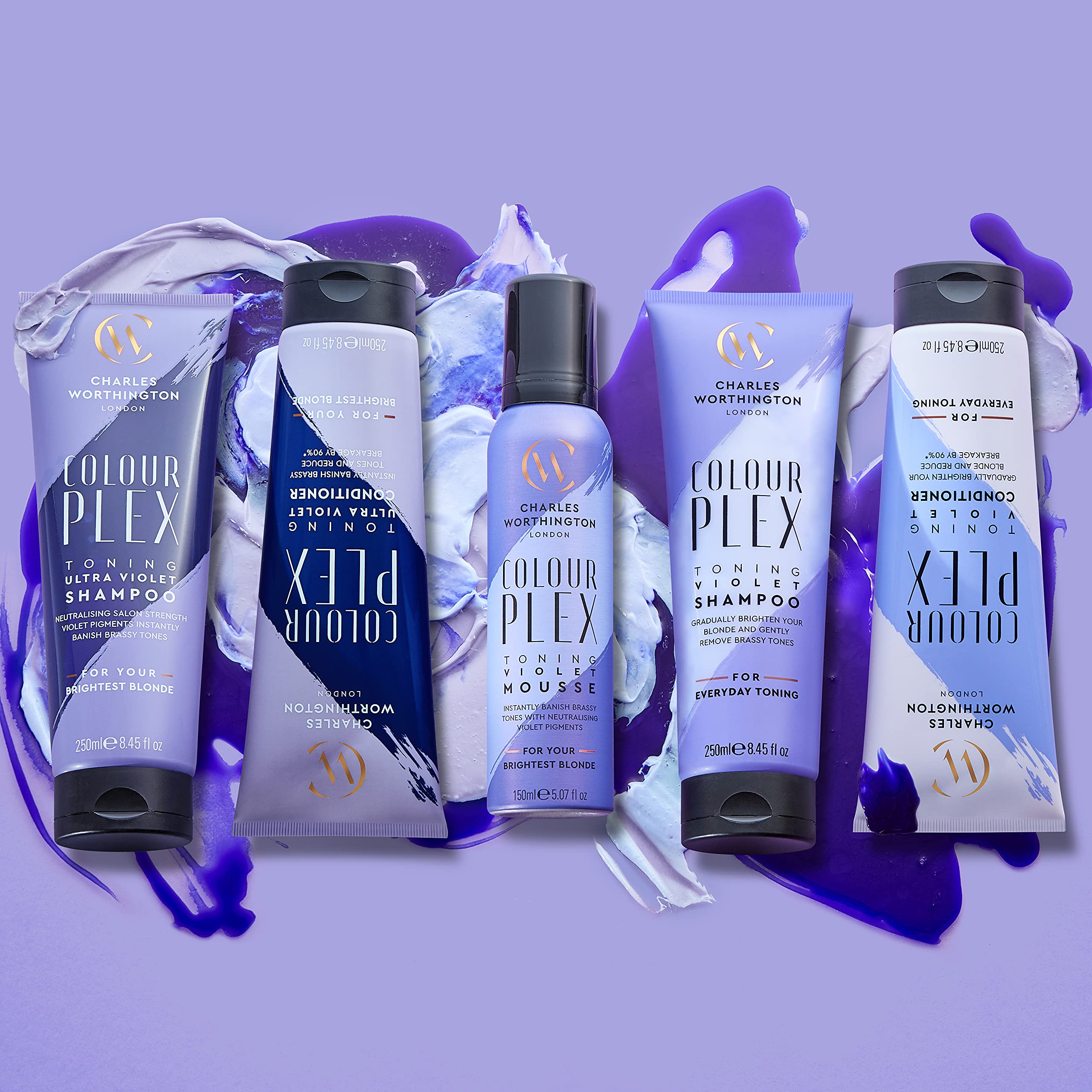 Charles Worthington Colour Plex Toning Ultra Violet Shampoo 250ml for Bright Blonde Hair 8