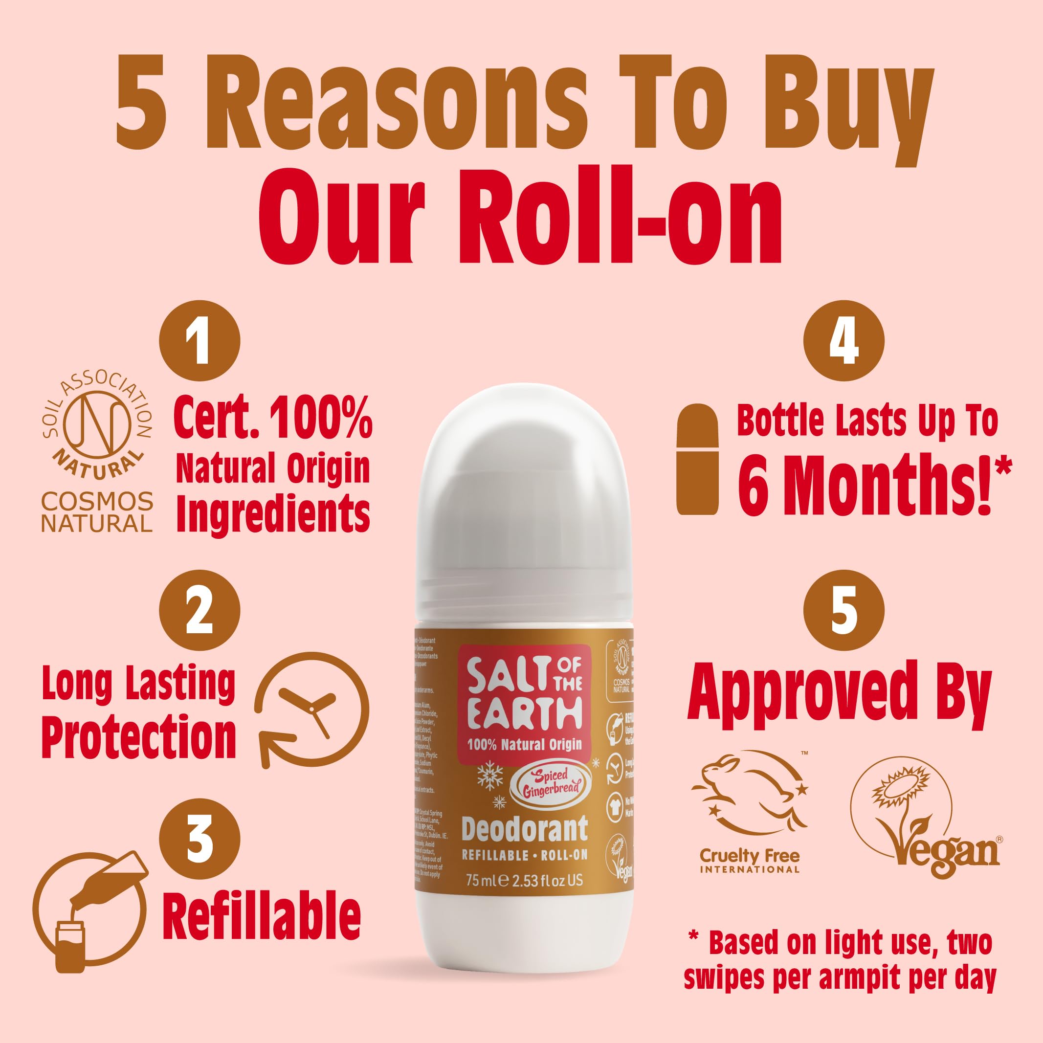 Salt of the Earth Refillable Roll On Deodorant, Spiced Gingerbread, 100% Natural