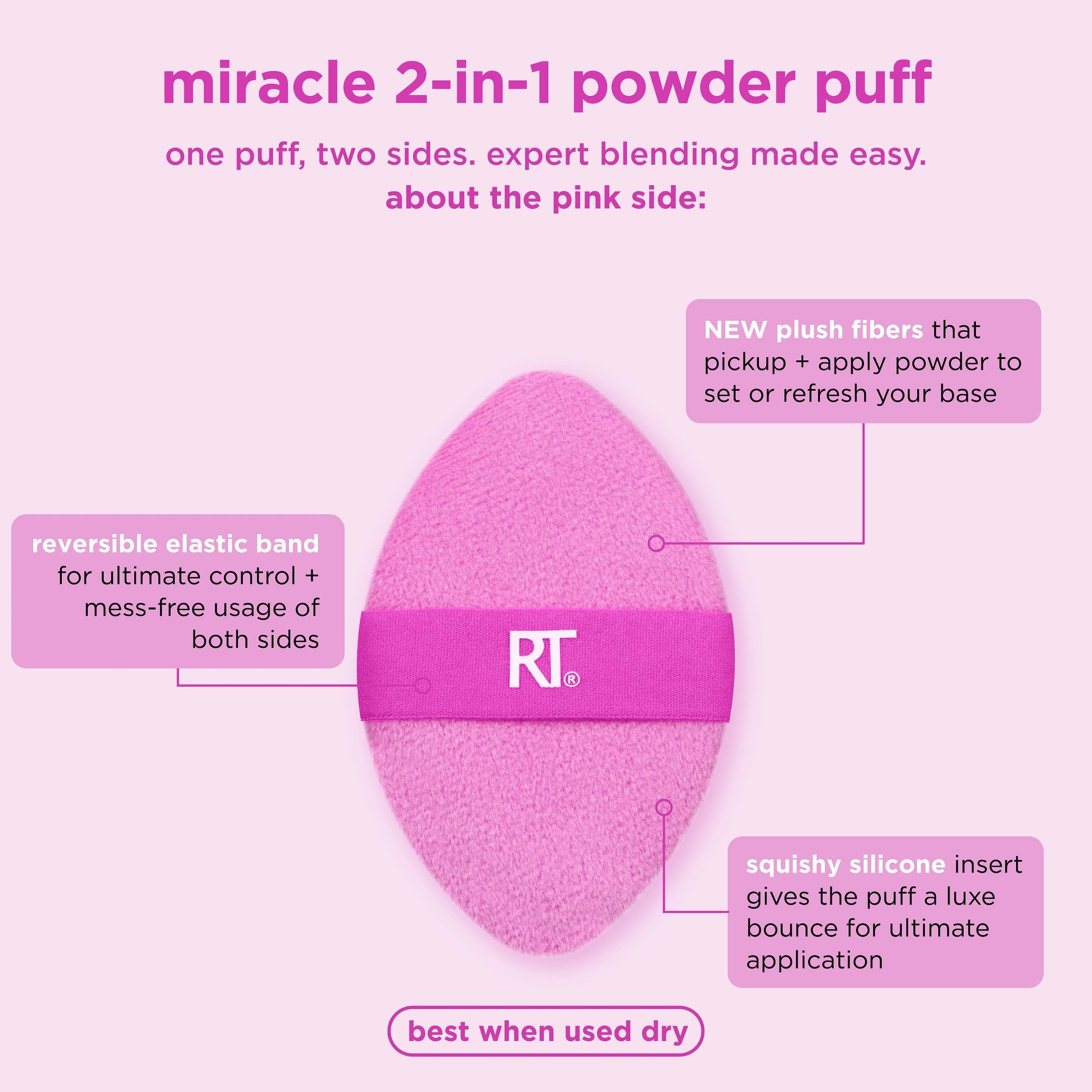 Real Techniques Miracle 2-in-1 Puderquaste, doppelseitig, in Originalgröße, mit wendbarem Gummiband, Präzisionsspitze, für flüssige, cremige und pudrige Produkte, 1 Stück 3