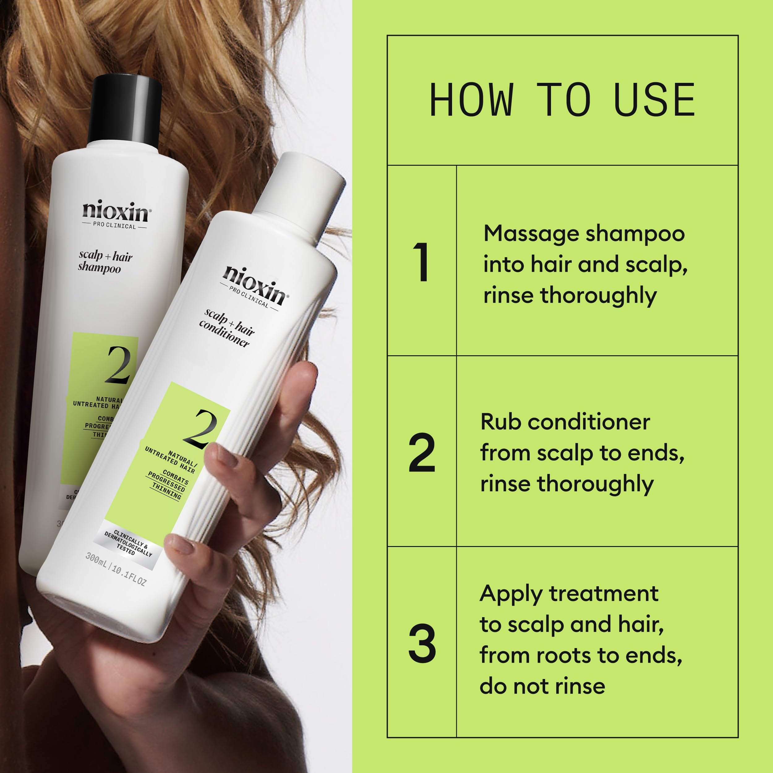 Nioxin Scalp + Hair Thickening System 2 Kit - Haarverdichtungssystem für natürliches Haar mit fortschreitender Ausdünnung - Shampoo, Spülung &amp; Kopfhautbehandlung (150+150+40ml) 4