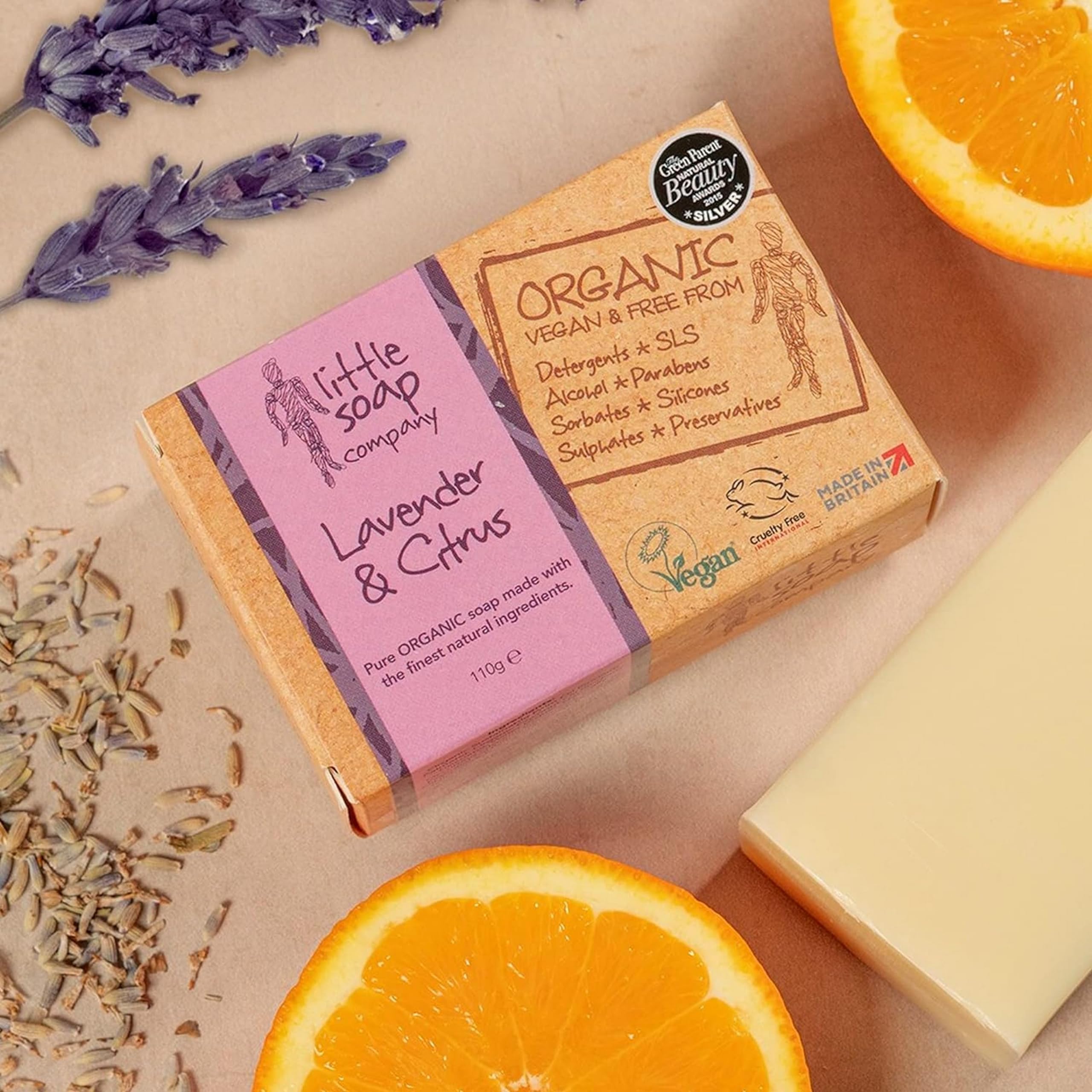 Little Soap Company Bio-Seifenstück – vegan, tierversuchsfrei, ohne SLS oder Parabene, mit englischem Lavendel und Zitrusfrüchten | Natürliche und biologische Körperseife und Handseife (110 g) 7